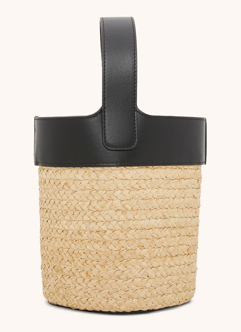 Geantă de umăr LOEWE Pebble Bucket Mini din rafie cu detalii din piele de vițel