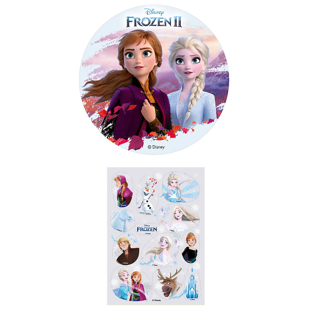 2er Set Frozen Essbarer Tortenaufleger + Mini-Törtchenaufleger