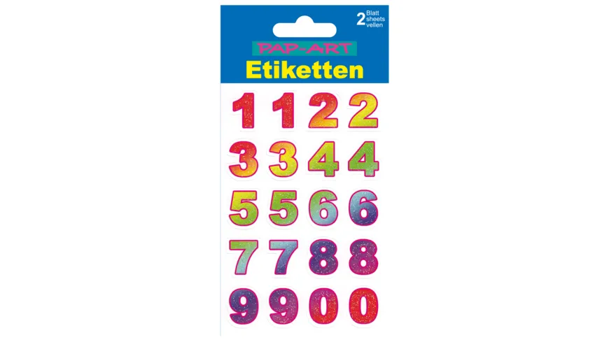 PAP-ART Zahlen-Etiketten Glitter farbig 20mm