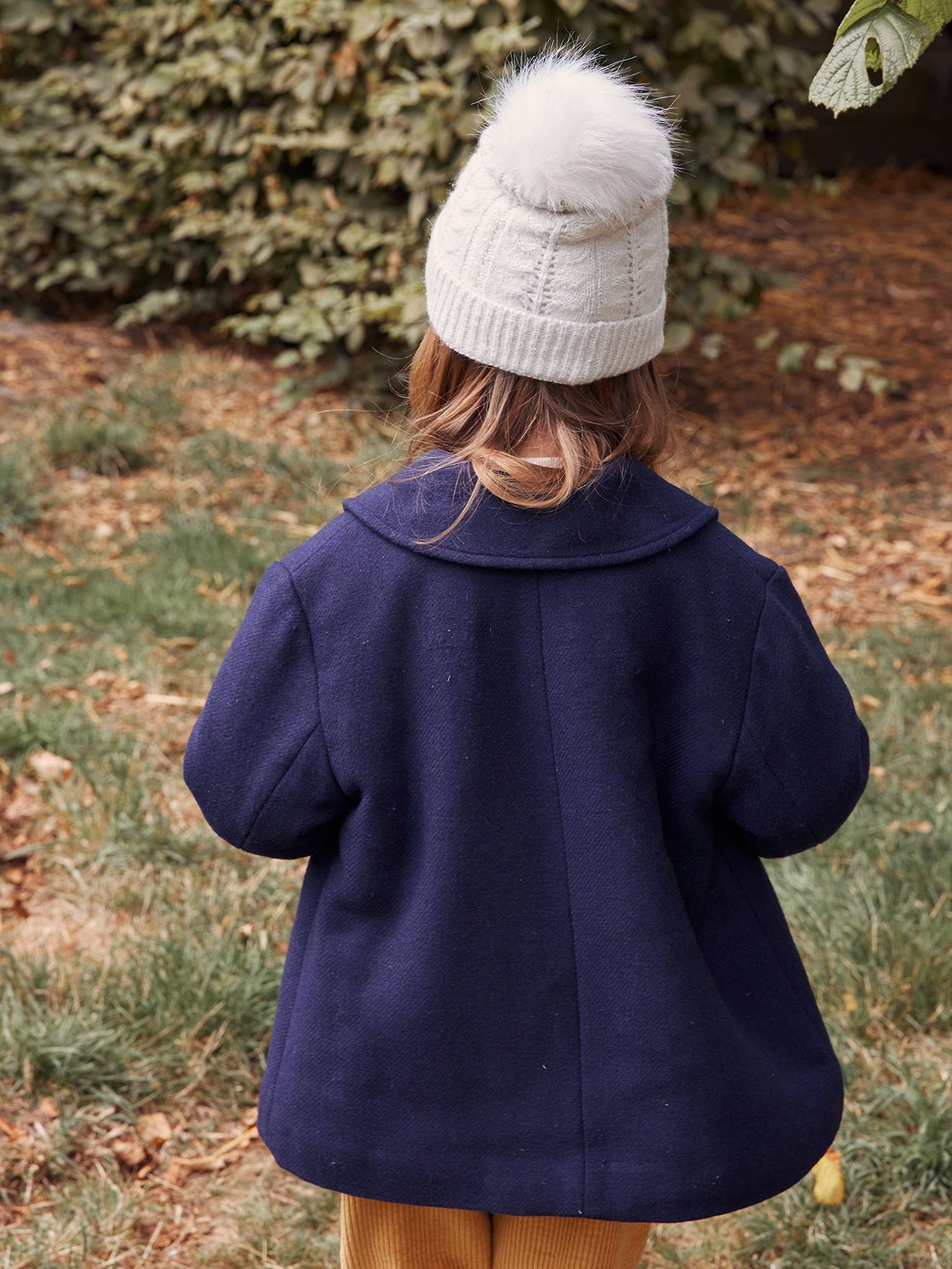 Manteau officier en drap de laine fille marine