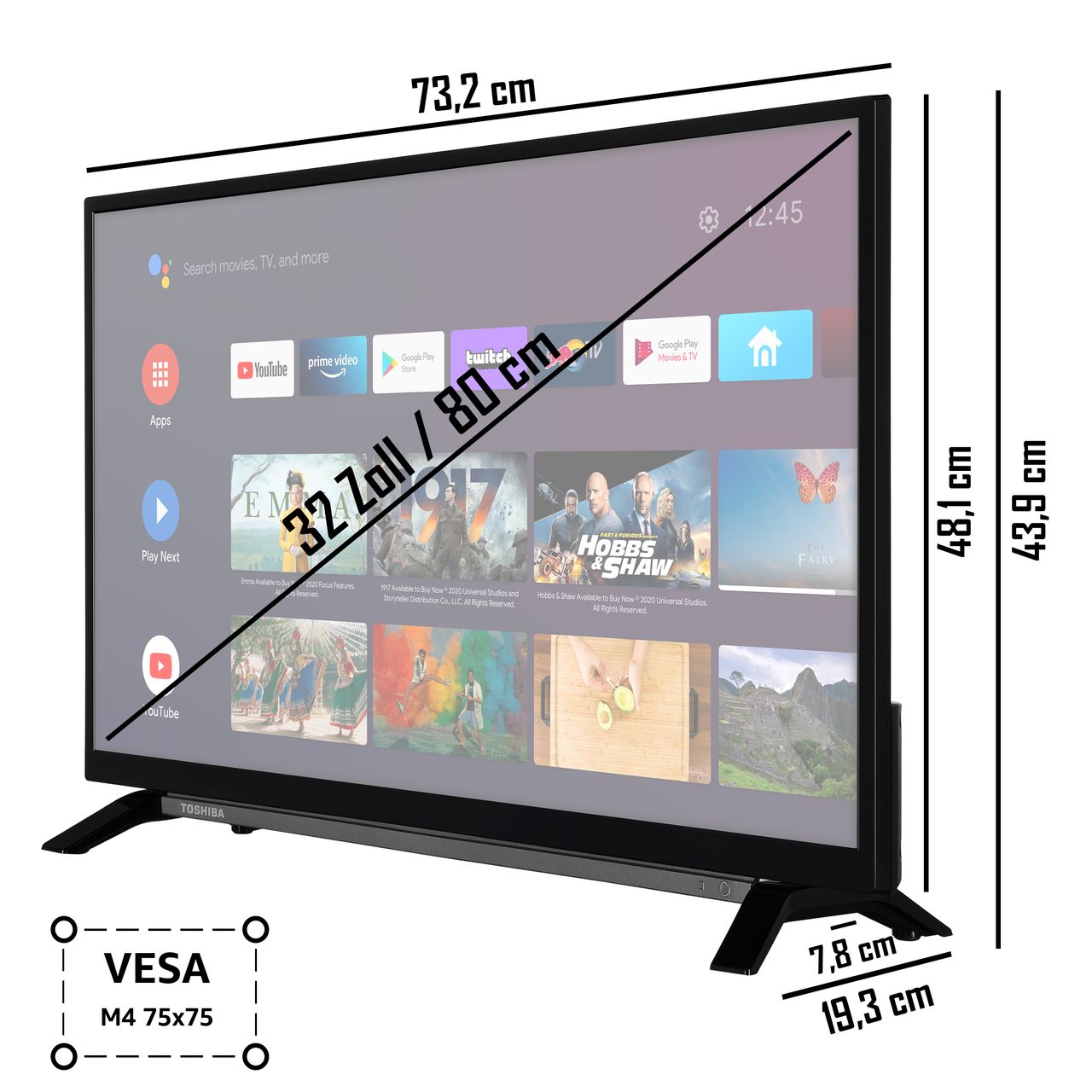 Toshiba Toshiba 32LA2B63DAZ 32 Zoll Fernseher/Android Smart TV (Full HD, HDR, Google Play Store)