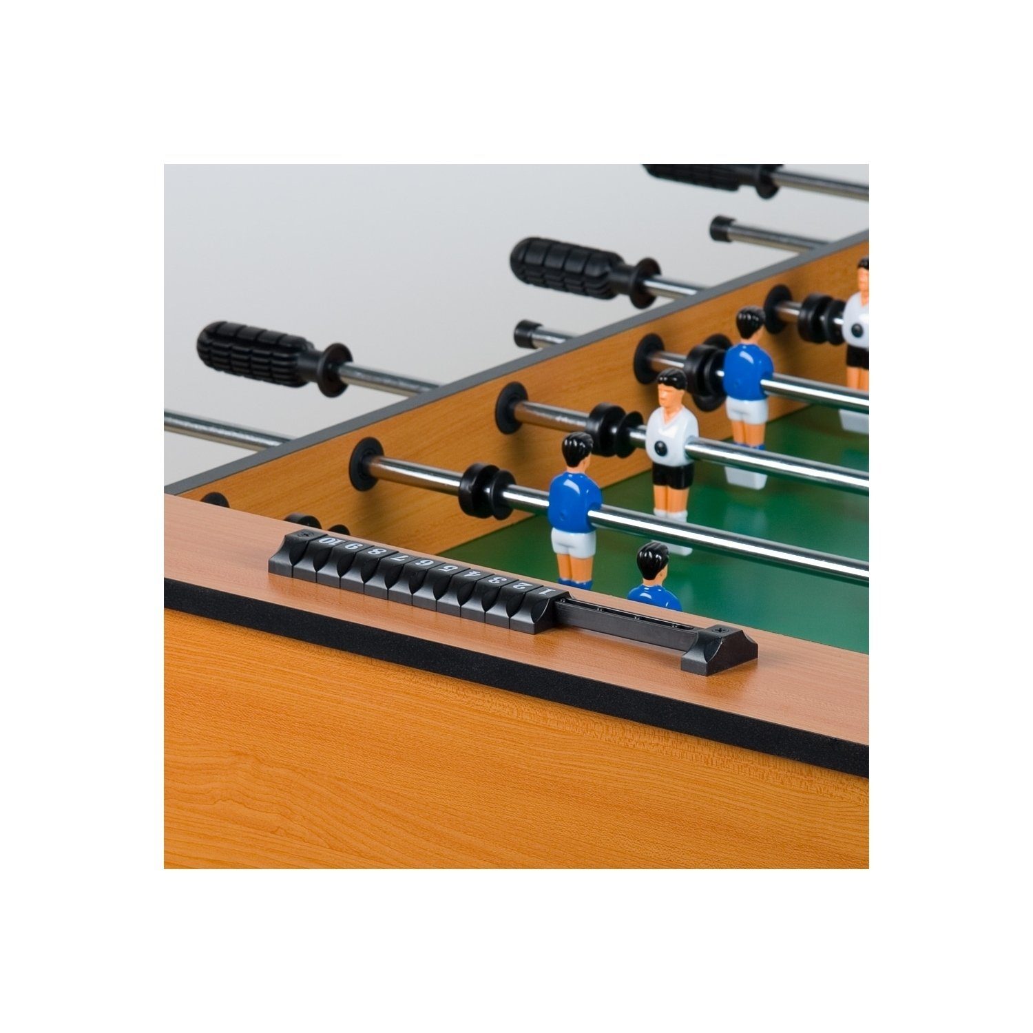 GAMES PLANET Kickertisch Tischfussball „Manchester“ Buche inkl. Zubehör Set, höhenverstellbare Füße, nahtlos hochgezogene Spielfeldecken, Tischkicker, Kicker, Kickertisch