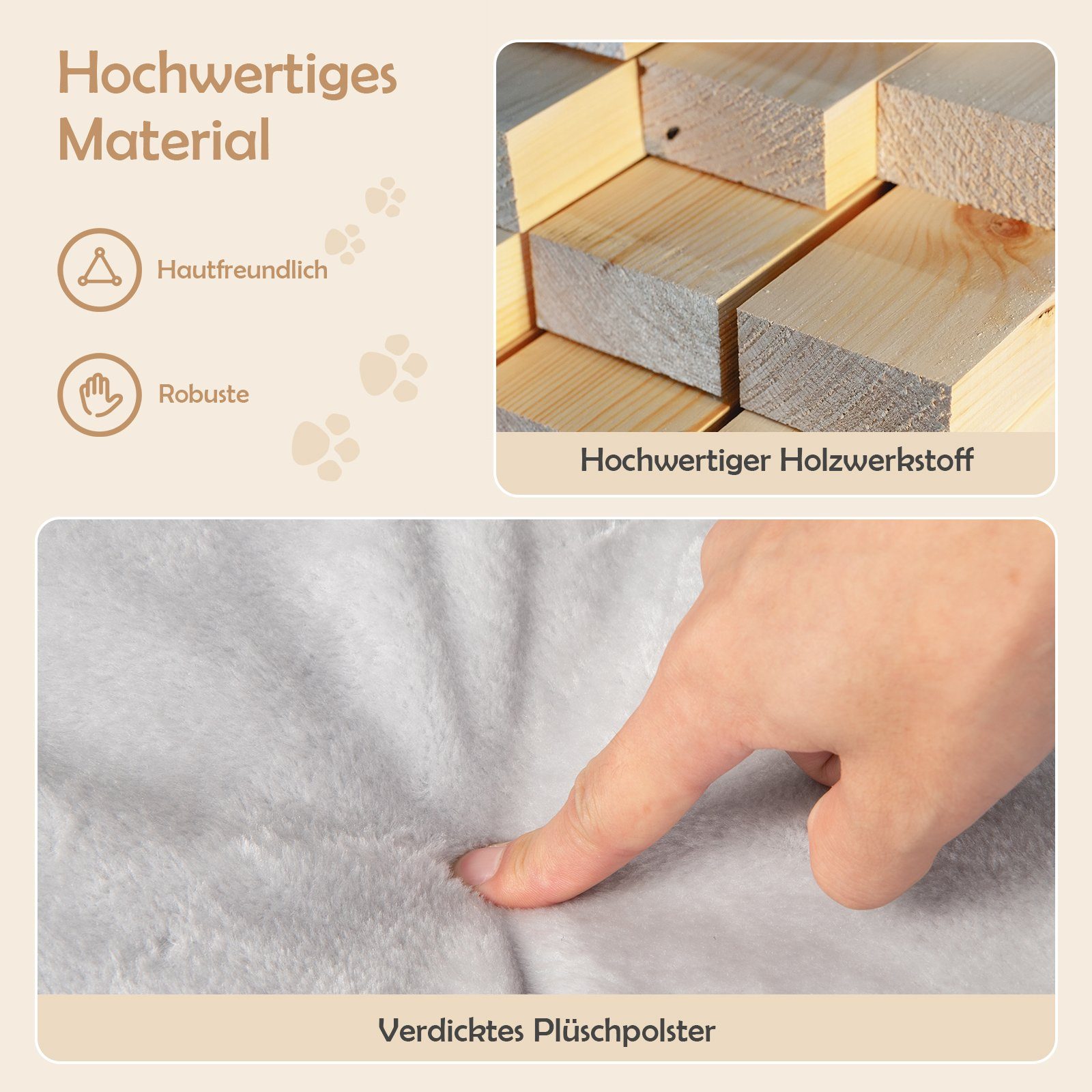 COSTWAY Kratzbaum Katzenbaum, mit Plüschsitzfläche & Ball, Holz