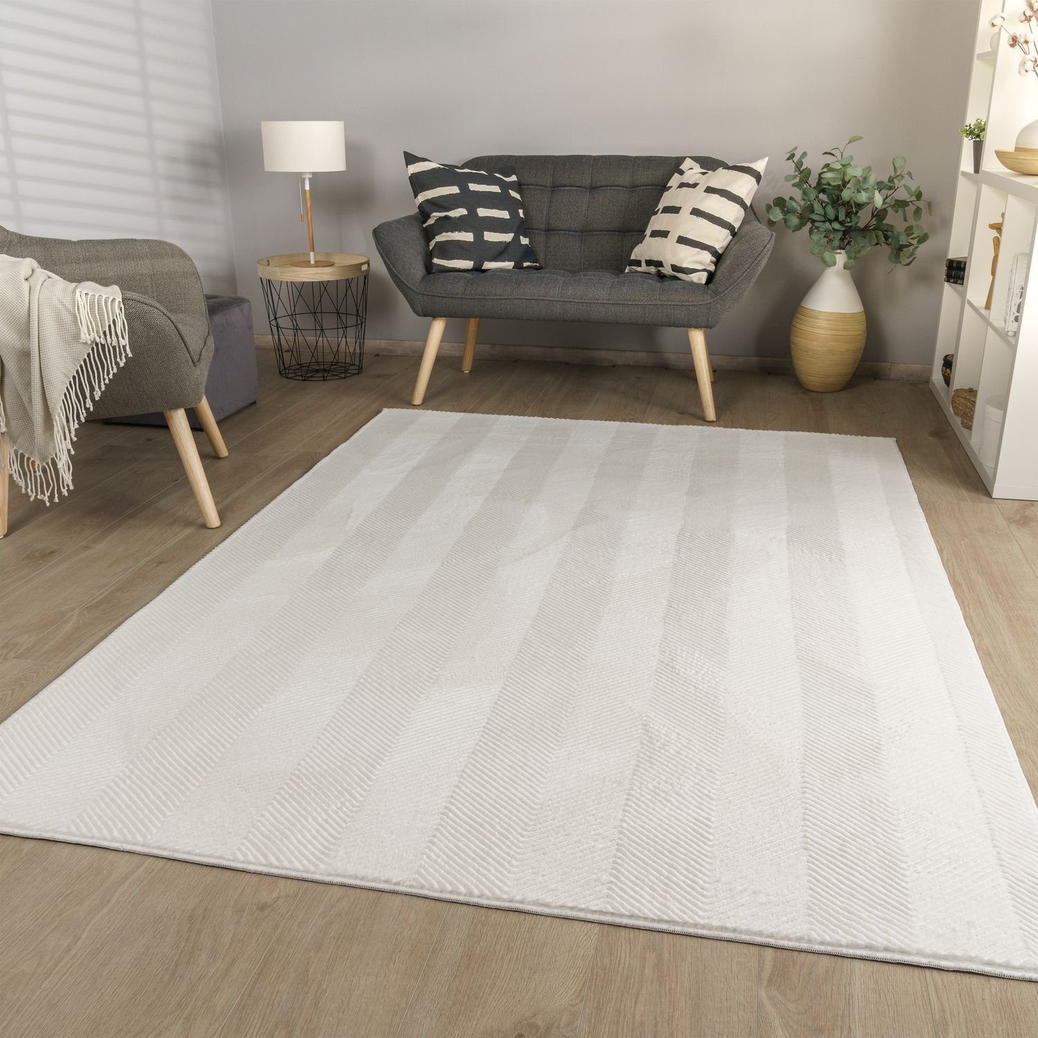 Teppich Wohnzimmer Teppich Kurzflor Einfarbig Geometrisch Rutschfest Modern, TT Home, rechteckig, Höhe: 17 mm