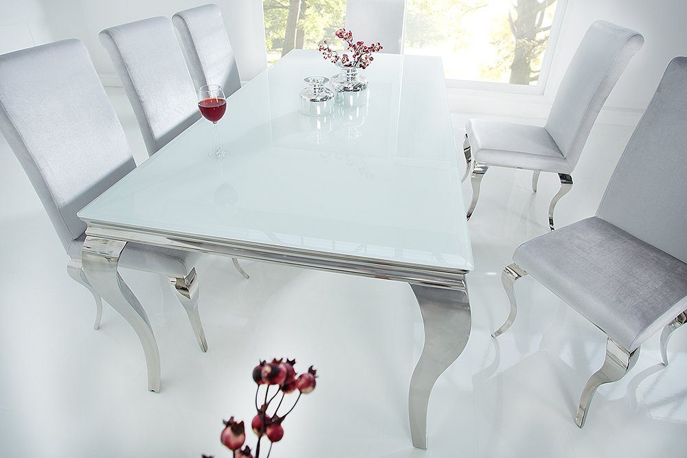 riess-ambiente Esstisch MODERN BAROCK 200cm weiß / silber (Einzelartikel, 1-St), Esszimmer · Opalglas · Edelstahl · eckig