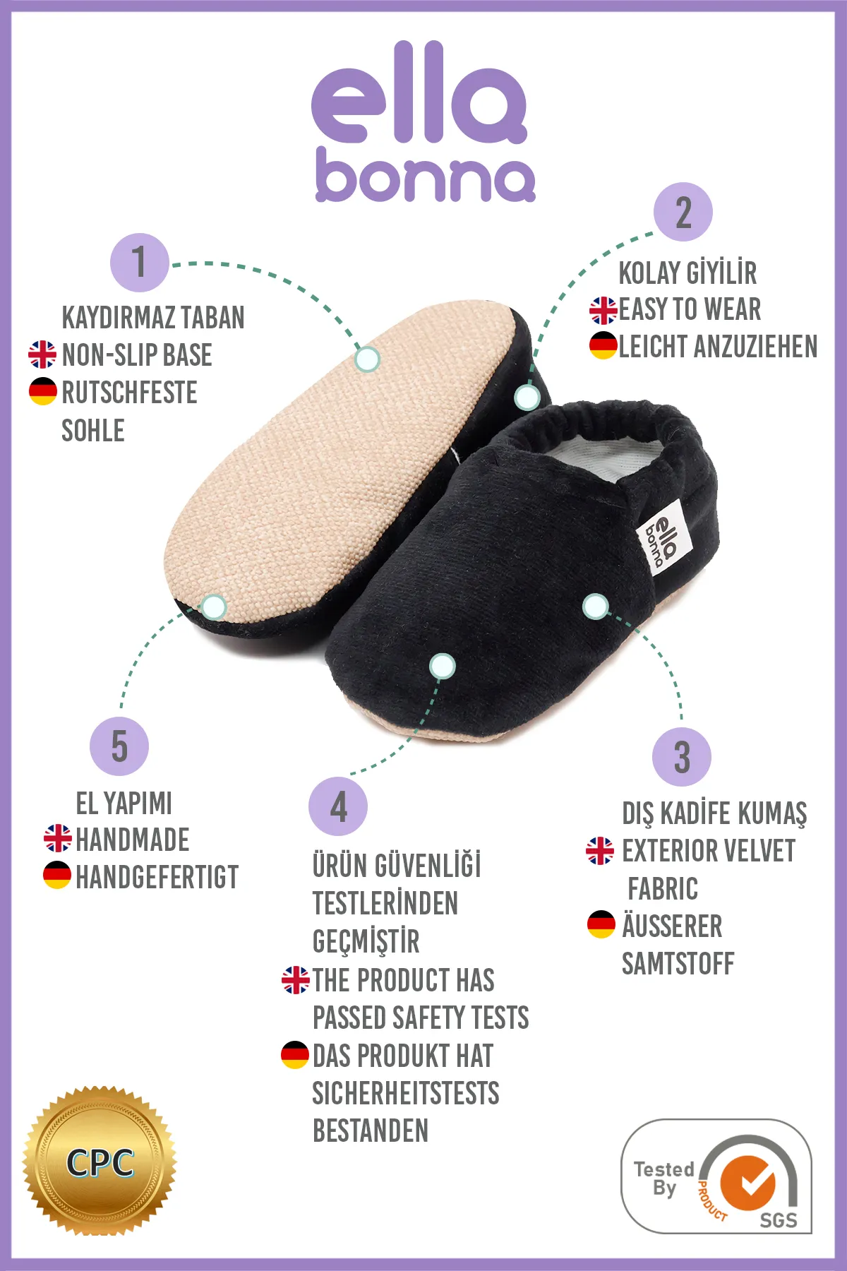 Ella Bonna  Rutschfeste Sohle, Samt-Babyschuhe, Hausschuh-Hausschuhe, Kindergarten-Schuhschuhe, Schwarz