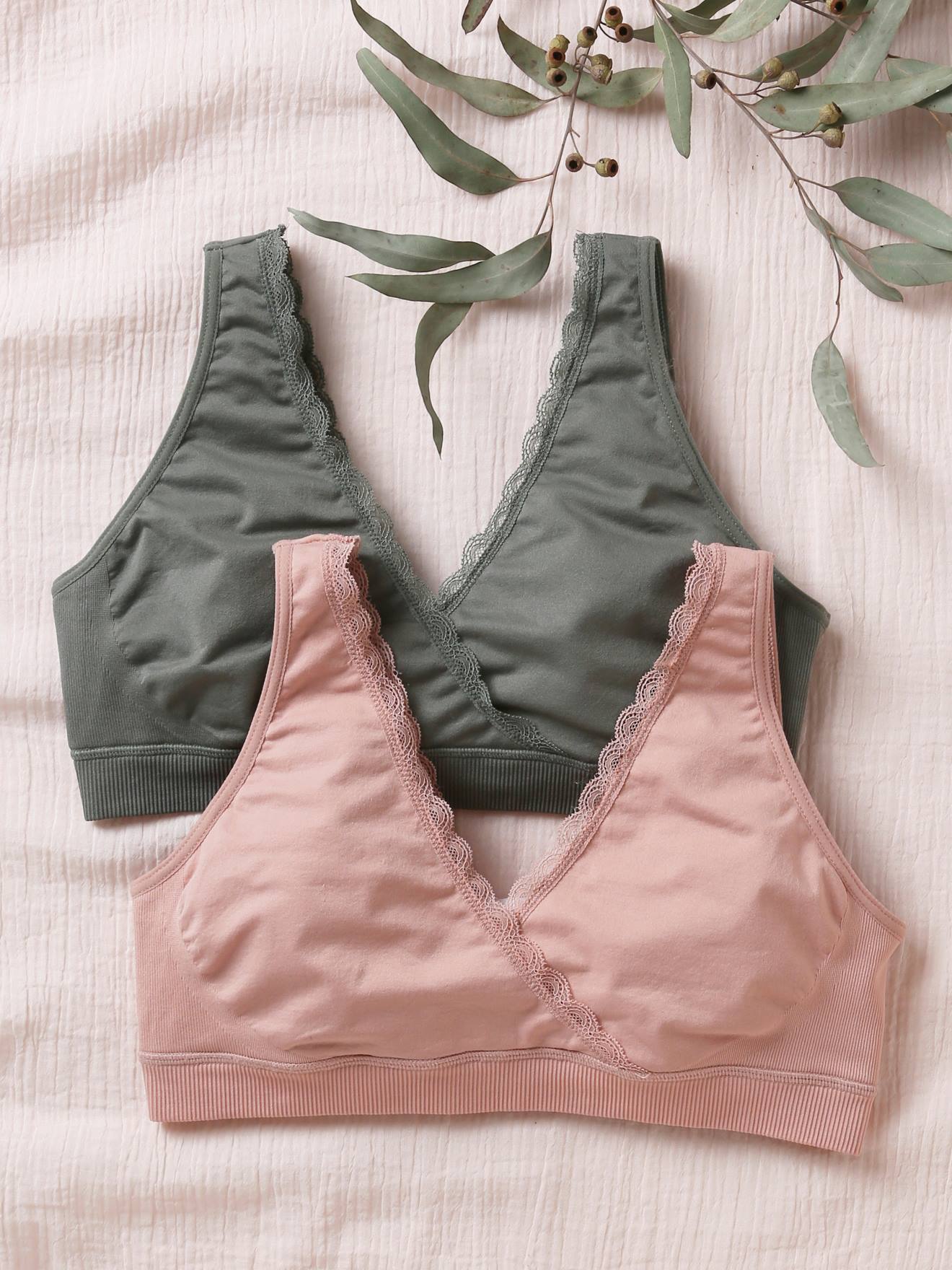 Lot de 2 brassières grossesse et allaitement finition dentelle rose
