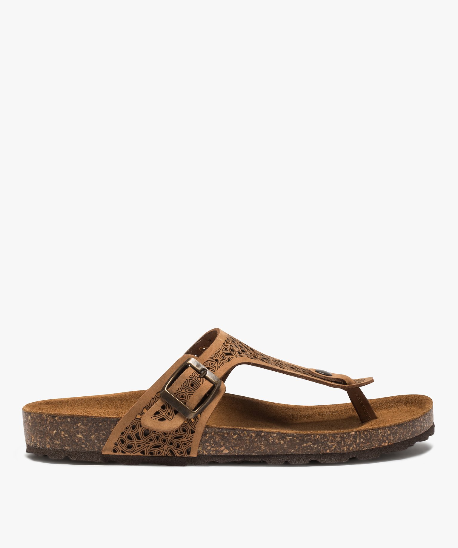 Sandales femme à entre-doigts avec bride ajourée taupe | GEMO