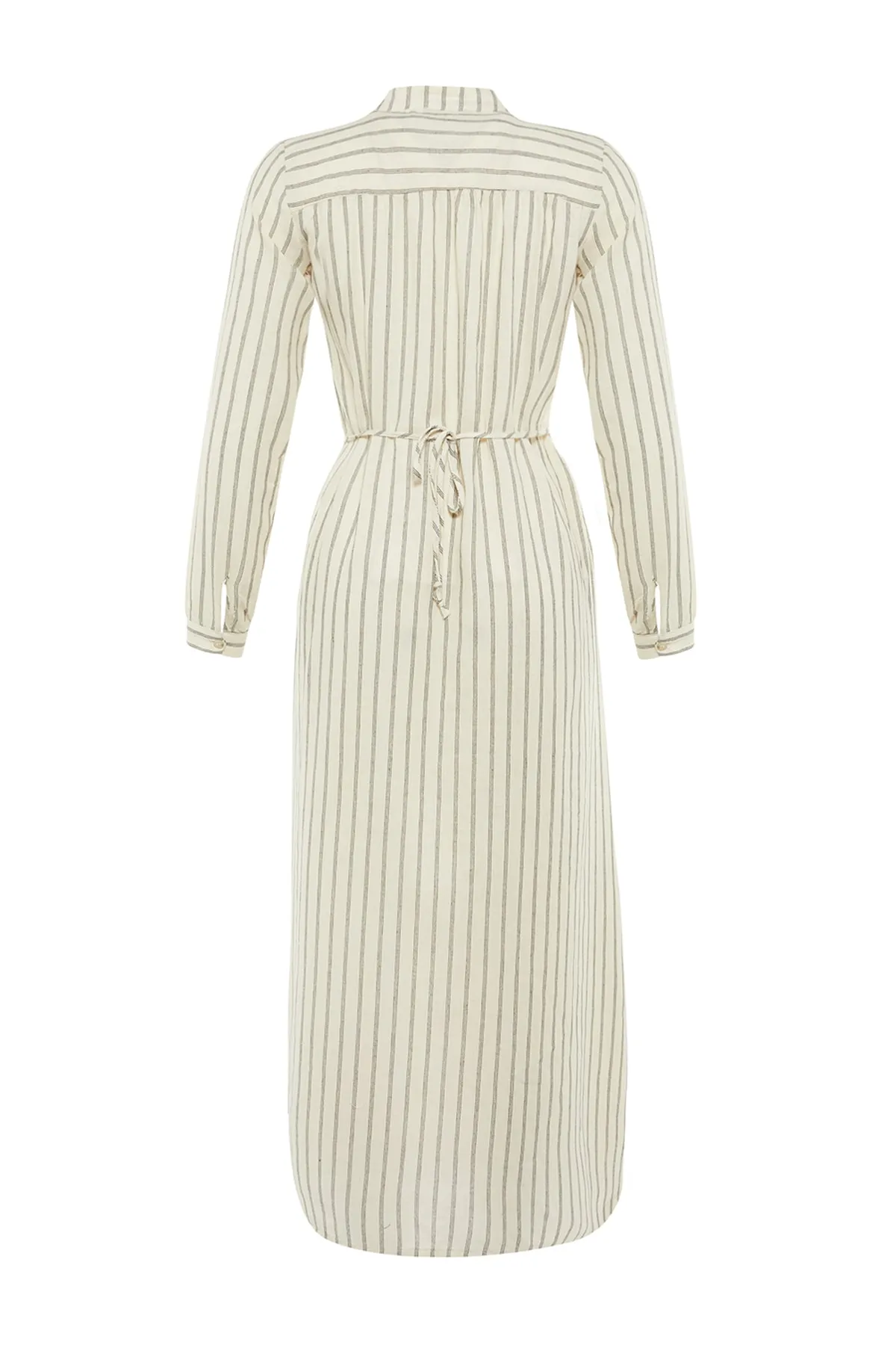 Trendyol Modest  Ecrufarbenes, gewebtes Kleid mit Streifendetail und Taillengürtel TCTSS22EB0229