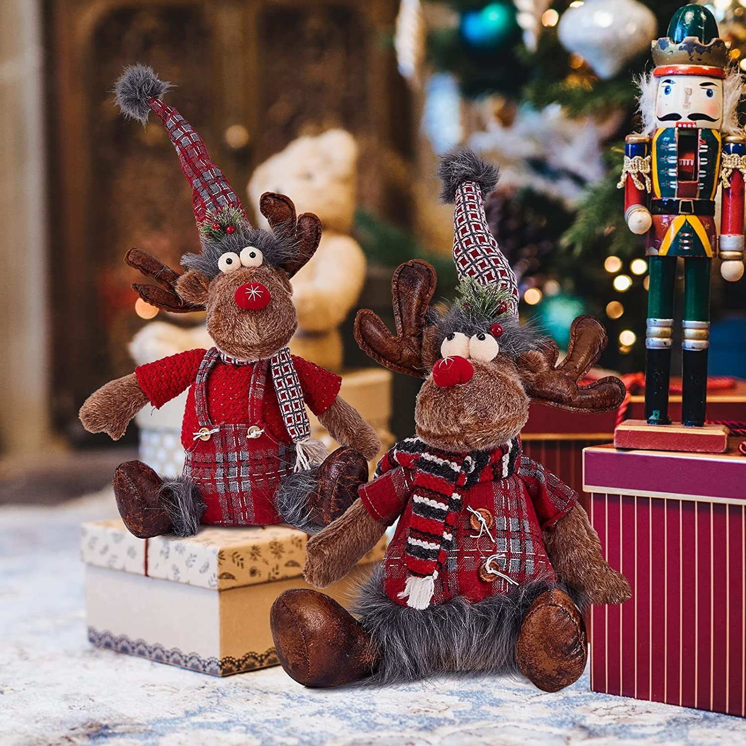 KAHOO Weihnachtsfigur Kuscheltiere, Elchpuppe (2 St), 28x60cm, Dekofigur