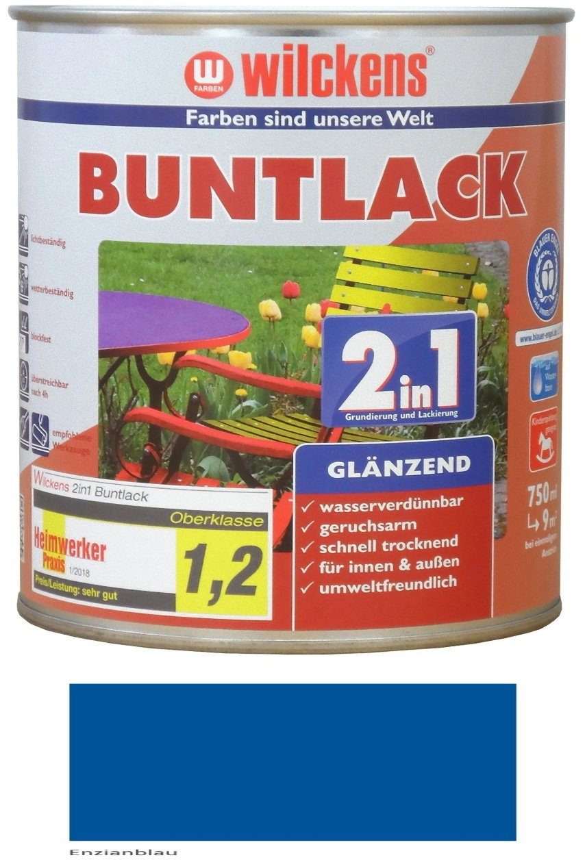 Wilckens Farben Lack 2in1 Buntlack, 750 ml Glänzend Enzianblau