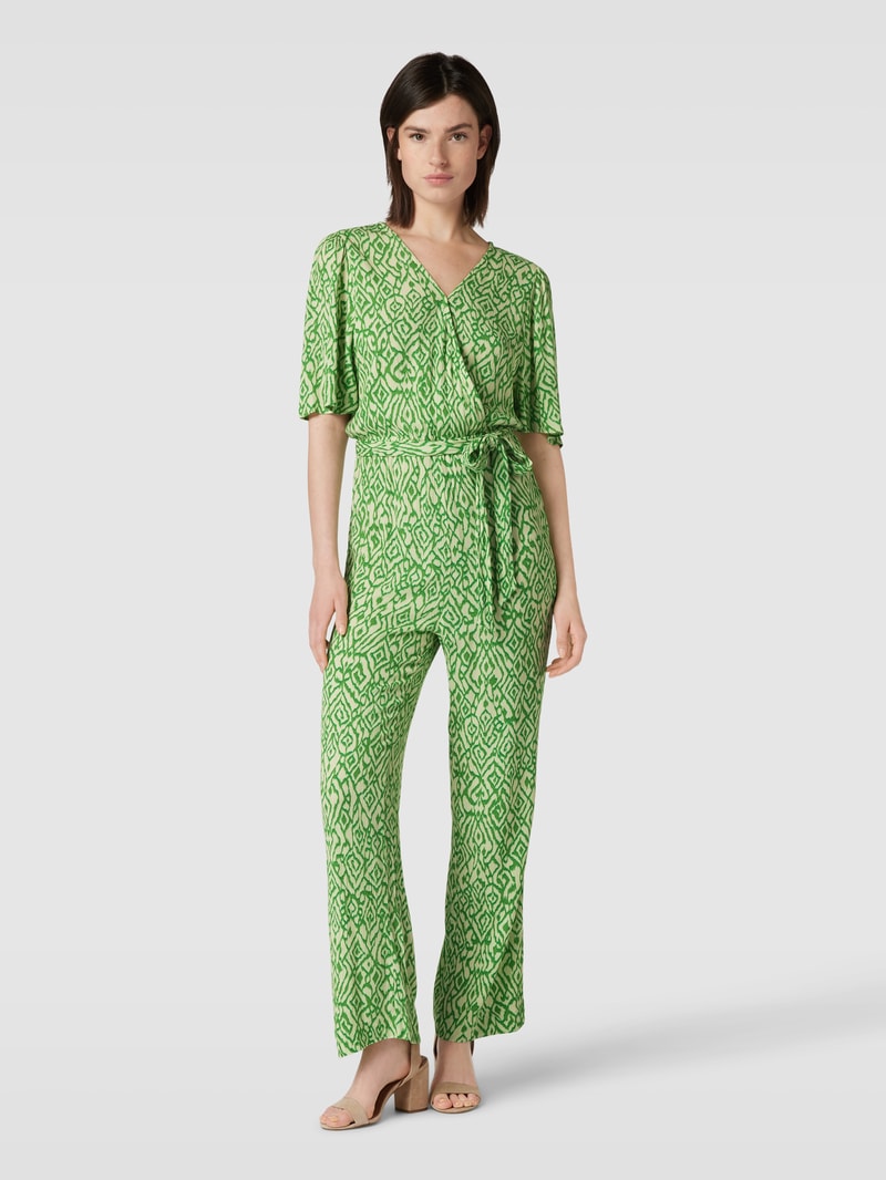 Jumpsuit aus reiner Viskose mit Bindegürtel Modell 'Marrakech' in grün