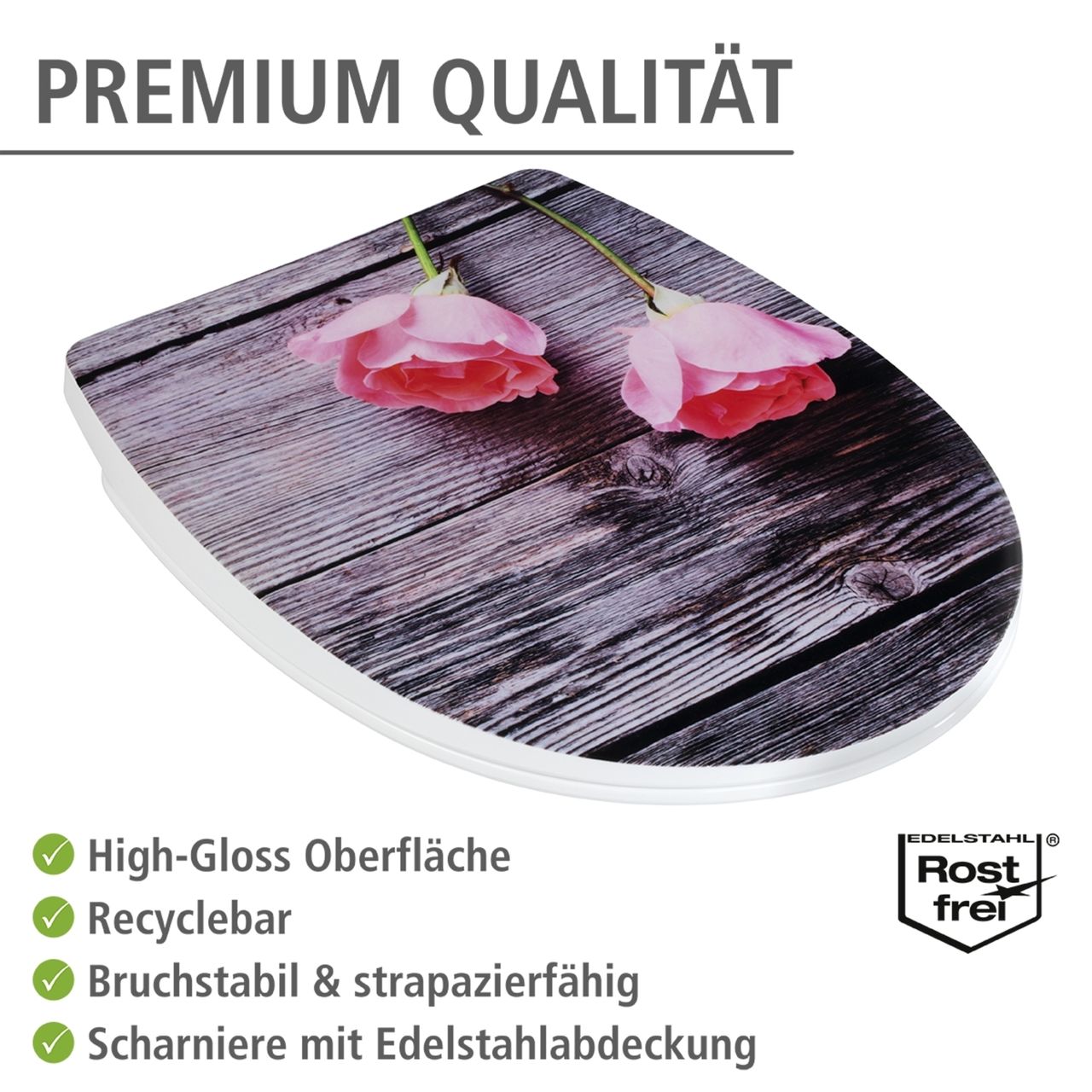 Wenko Toilettensitz Mod. Rosewood Hochglanz, WC-Sitz mit Absenkautomatik, Schnellbefestigung