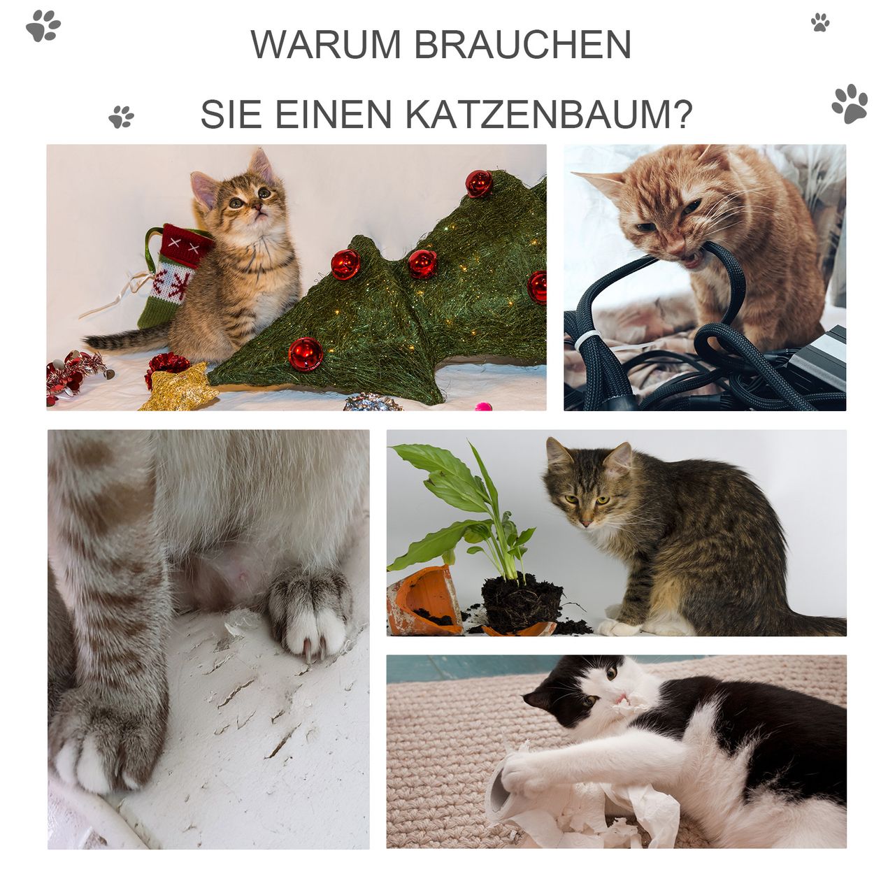 PawHut Kratzbaum mit Katzenhöhle Leiter Katzenbaum Kletterbaum für Katzen Mehrstufiges Multiaktivitätszentrum E1 MDF Sisal Hellgrau 60 x 48 x 122 cm