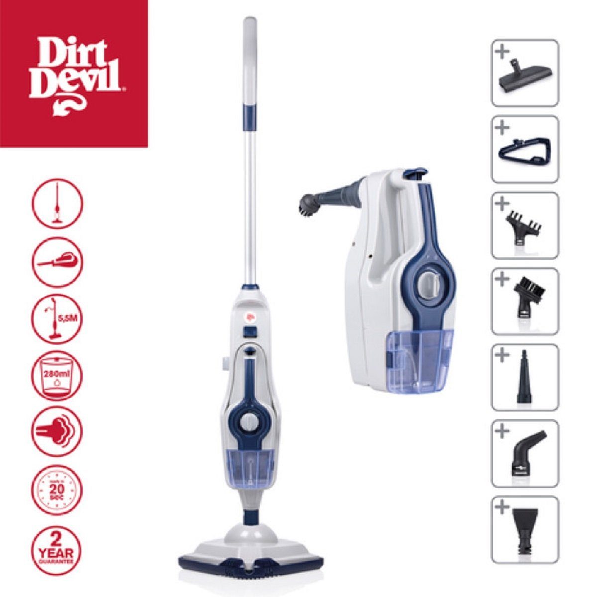 DIRT DEVIL Dampfreiniger DD7003, 1600,00 W, 2 in 1 Dampfreiniger und Handreiniger