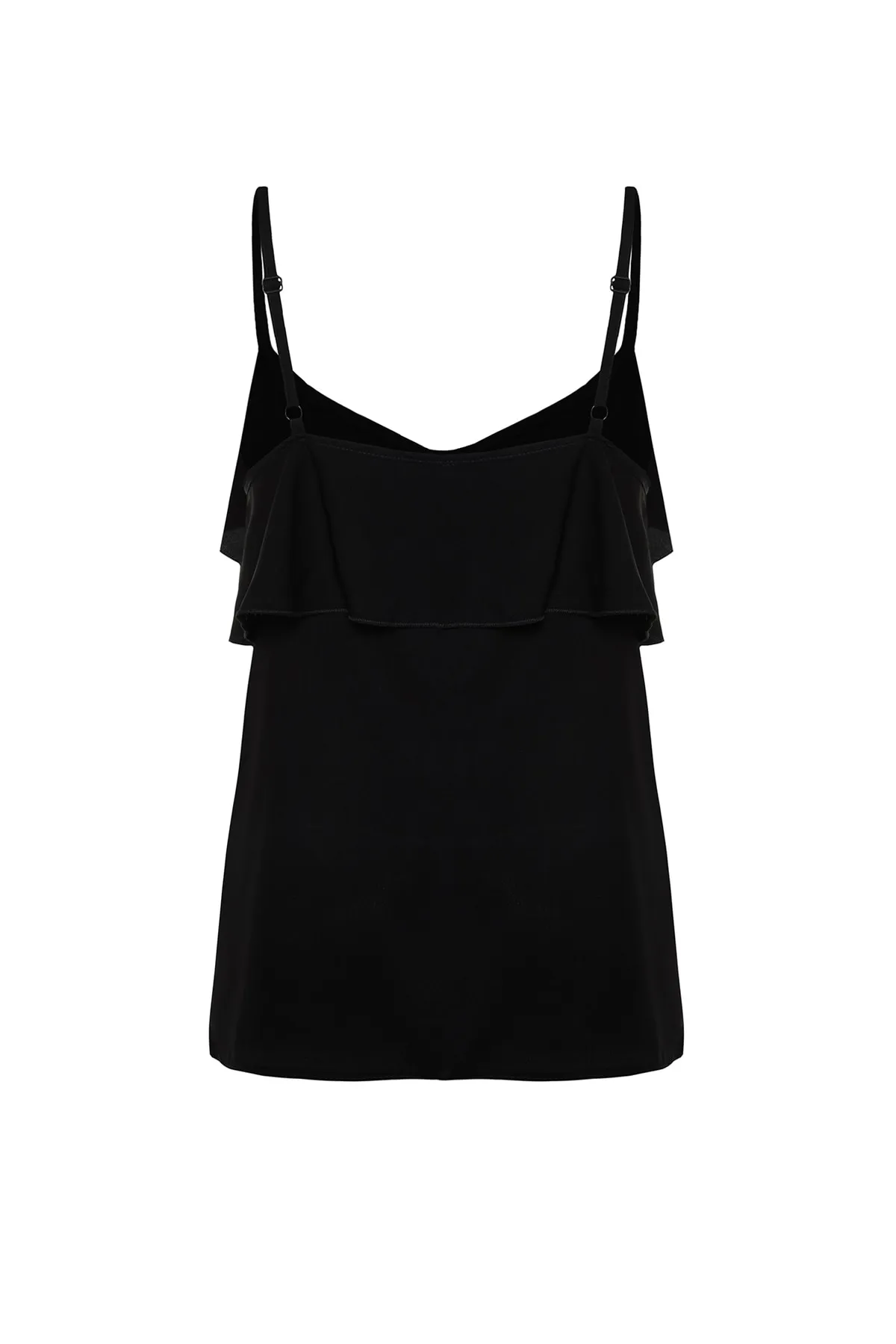 Trendyol Curve  Schwarze gewebte Bluse mit Volantkragen TBBSS22AF0023
