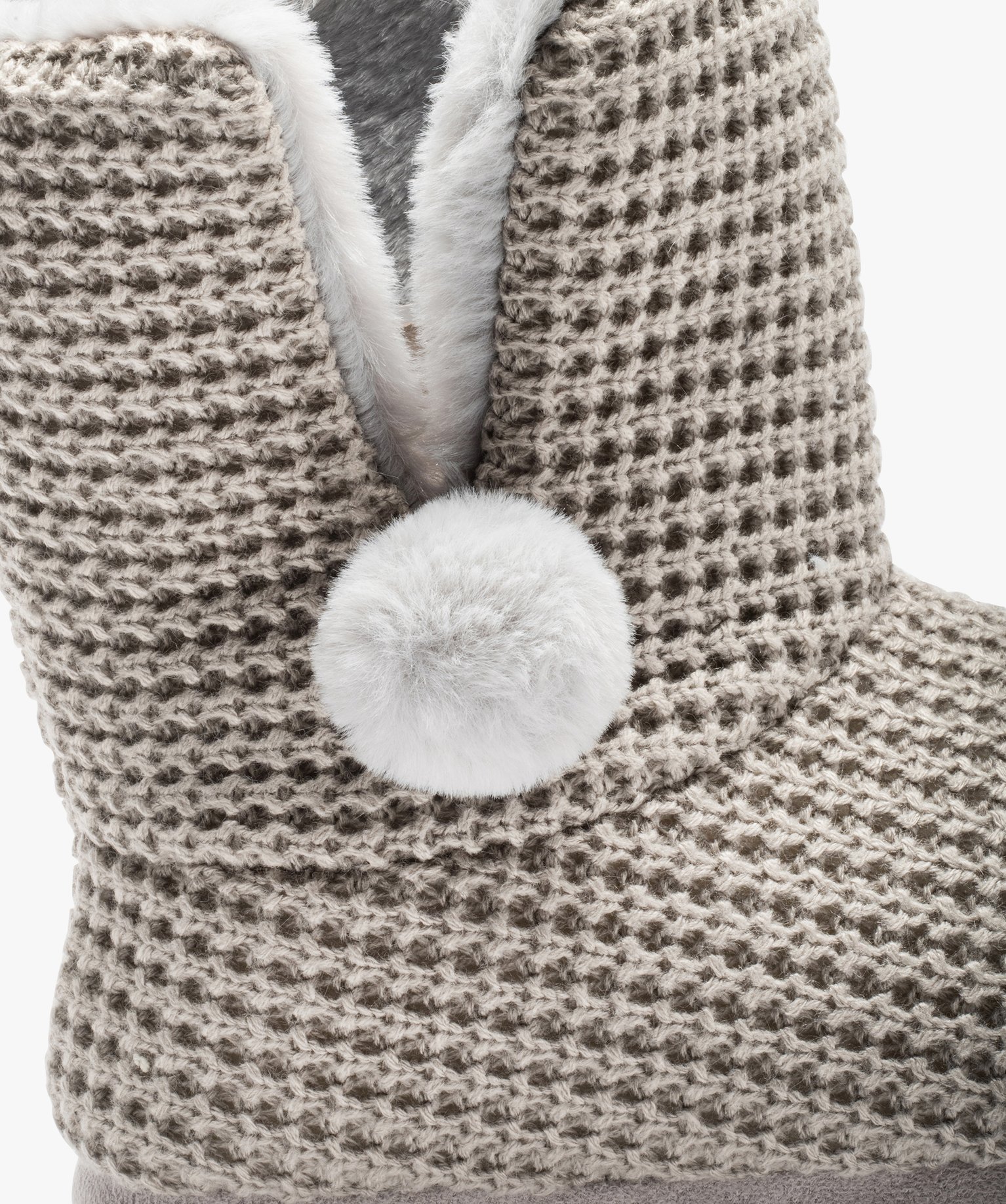 Chaussons femme boots dessus maille et intérieur fourré gris | GEMO
