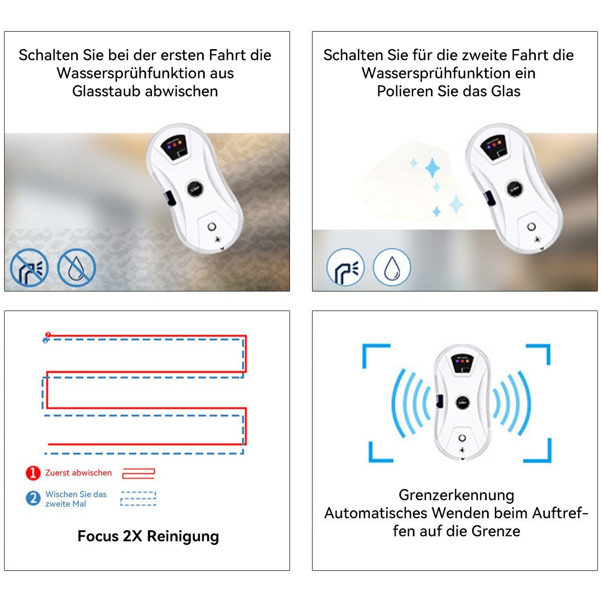 Welikera Fensterputzroboter Fenstersauger.Fensterreiniger Roboter,5600Pa,Mit 30 ml Wassertank