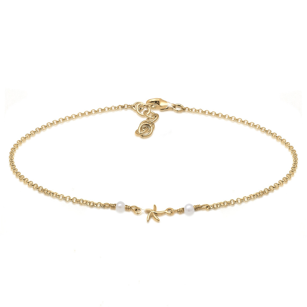 Elli Elli Bracelet de Cheville Seestern Perle Maritim Beach 925 Sterling Silber Bijoux