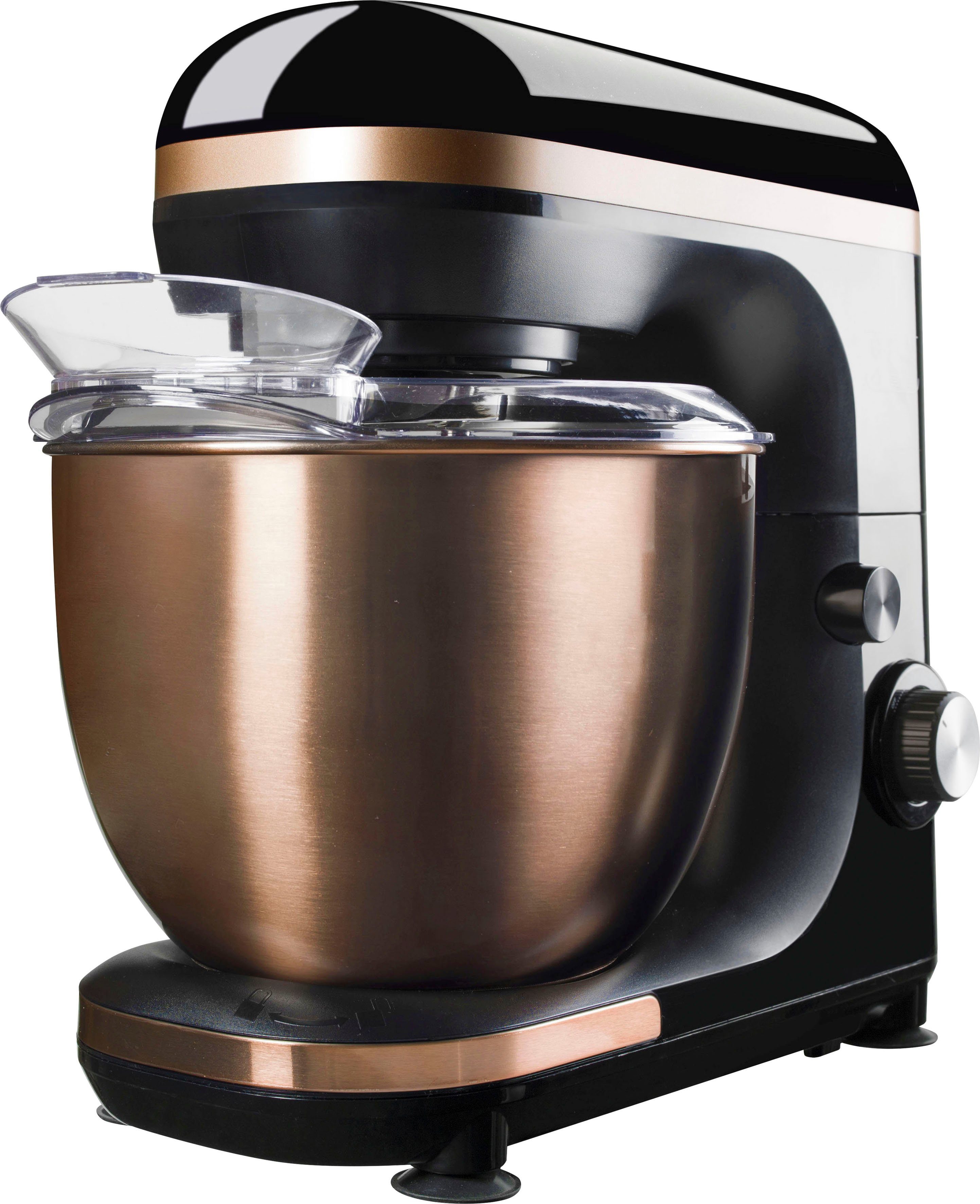 bestron Küchenmaschine AKM900CO 4-in-1, 1000 W, 5 l Schüssel, 7 Geschwindigkeiten, inkl. Schneebesen, Knethaken, Spritzschutz