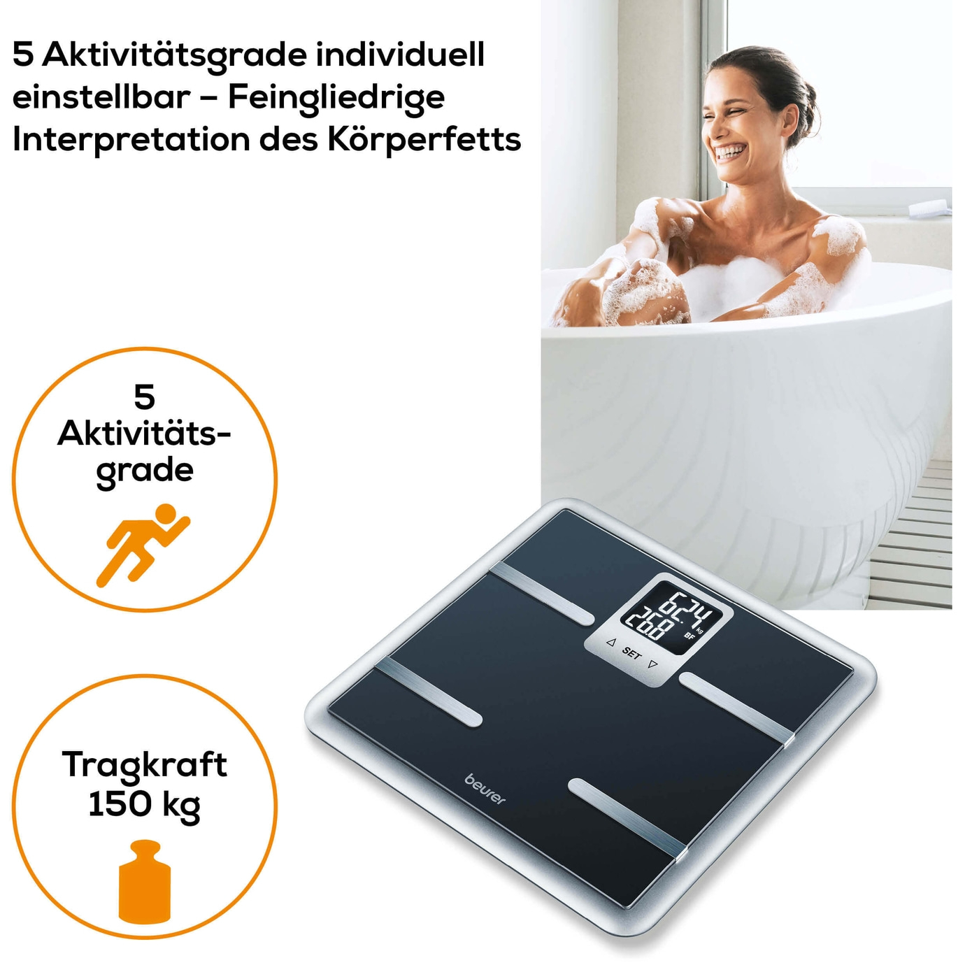 Beurer Diagnosewaage BG 40-Körperanalysewaage mit Ganzkörperanalyse im XL-Format - bis 150 kg