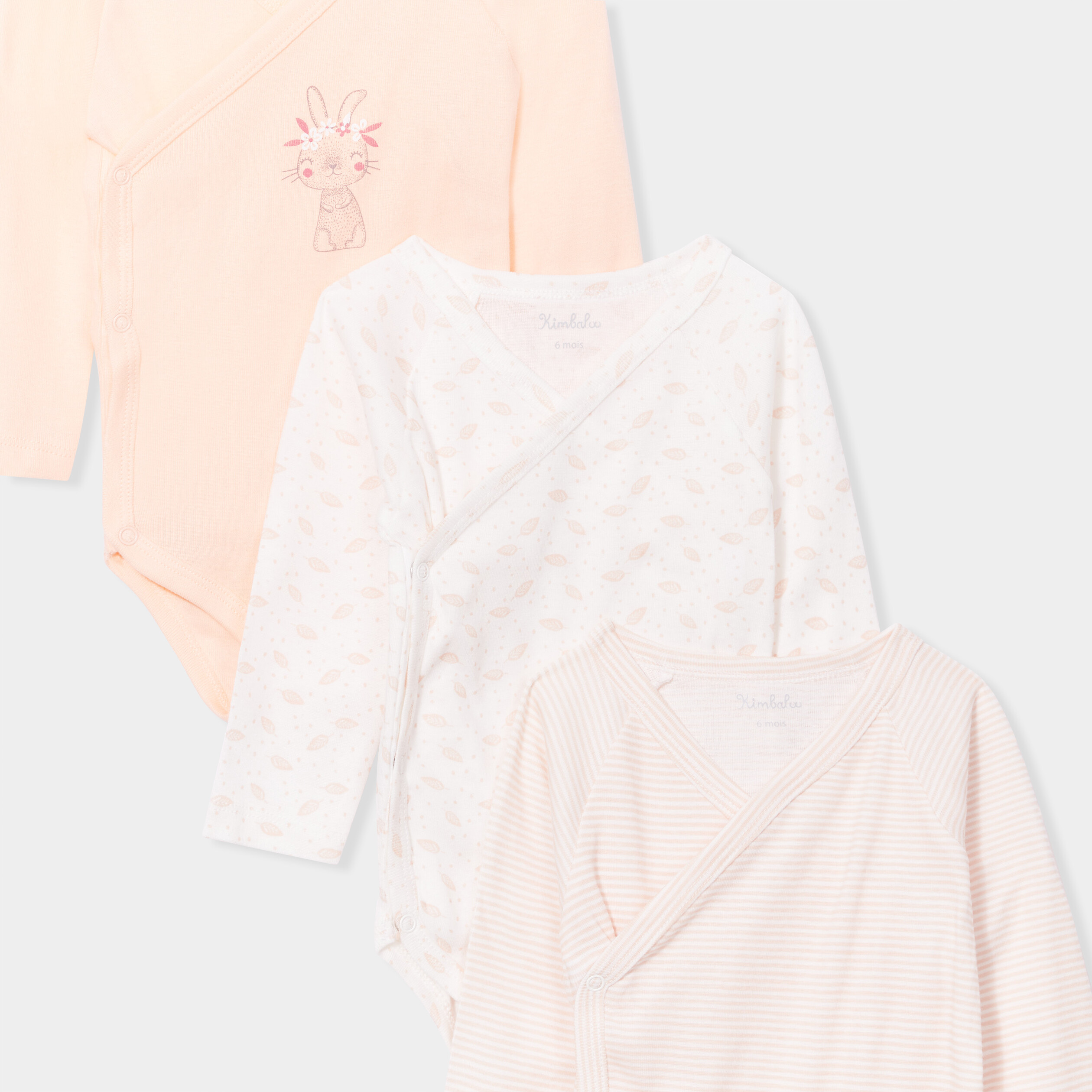 Lot 3 bodies coton manches longues rose corail bébé fille | La Halle