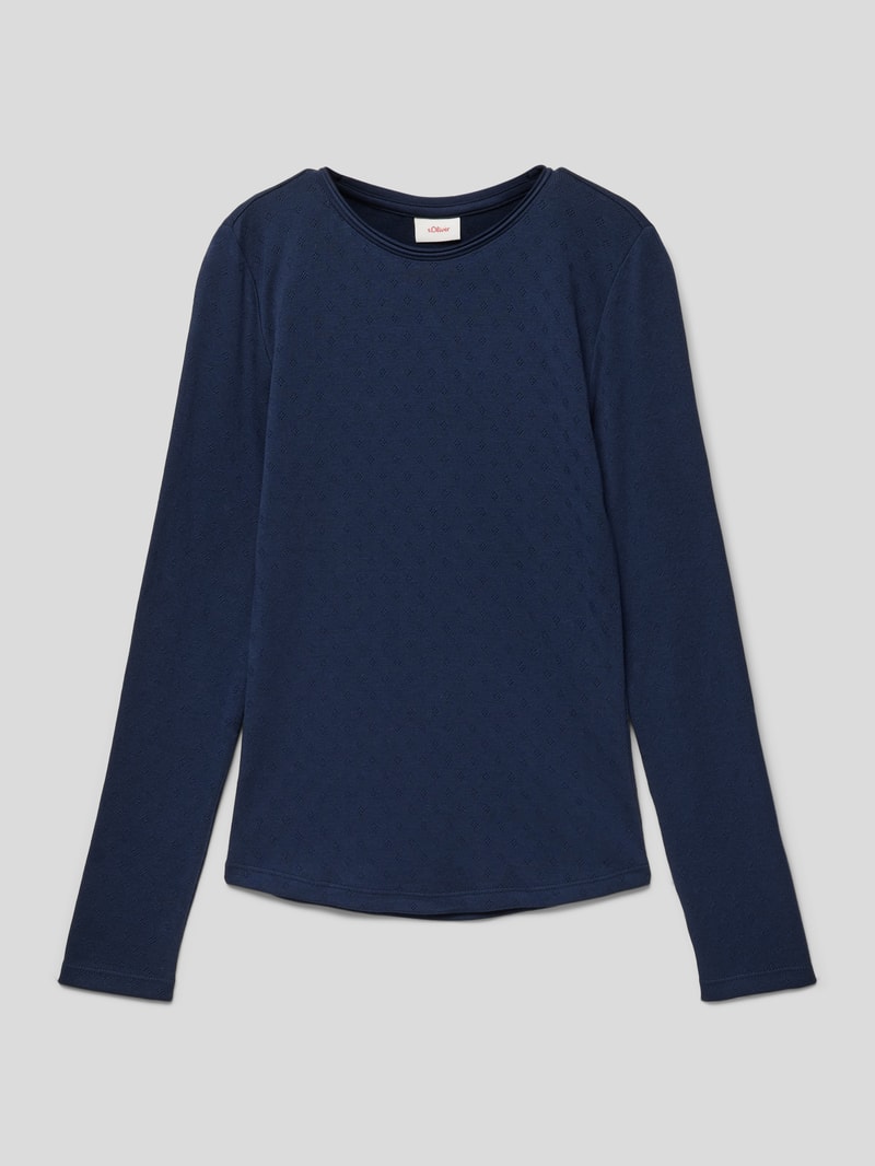 Longsleeve mit Ajour-Muster in marineblau