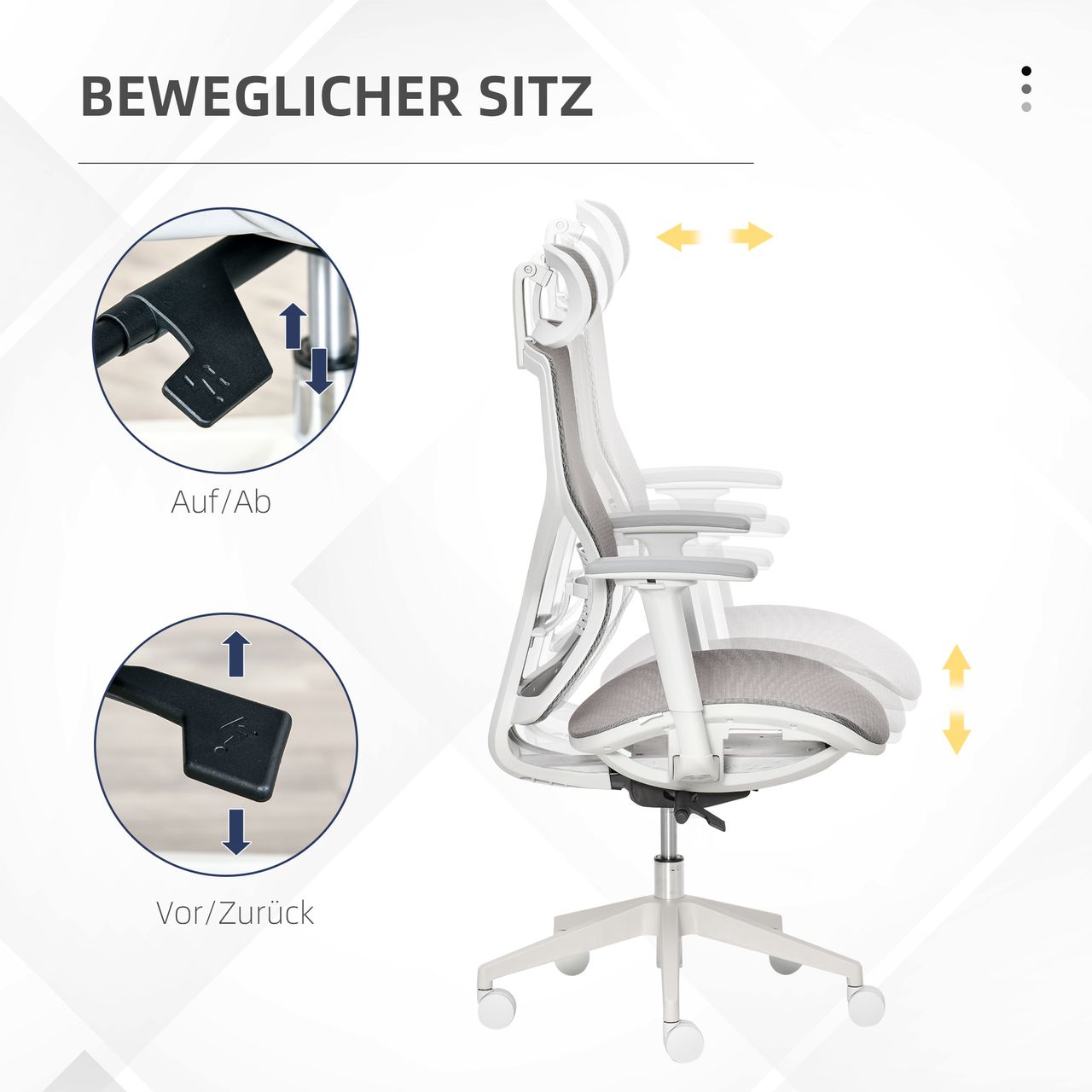 Vinsetto Bürostuhl Drehstuhl höhenverstellbar mit 3D-Armlehne 3 Stufen Mesh