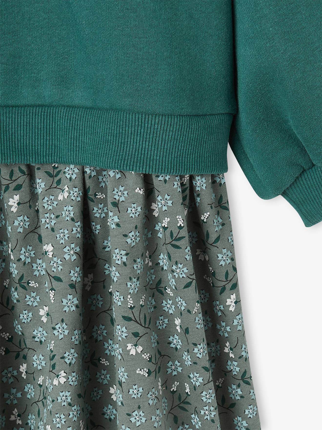 Vertbaudet Mädchen Kleid mit Materialmix - grün
