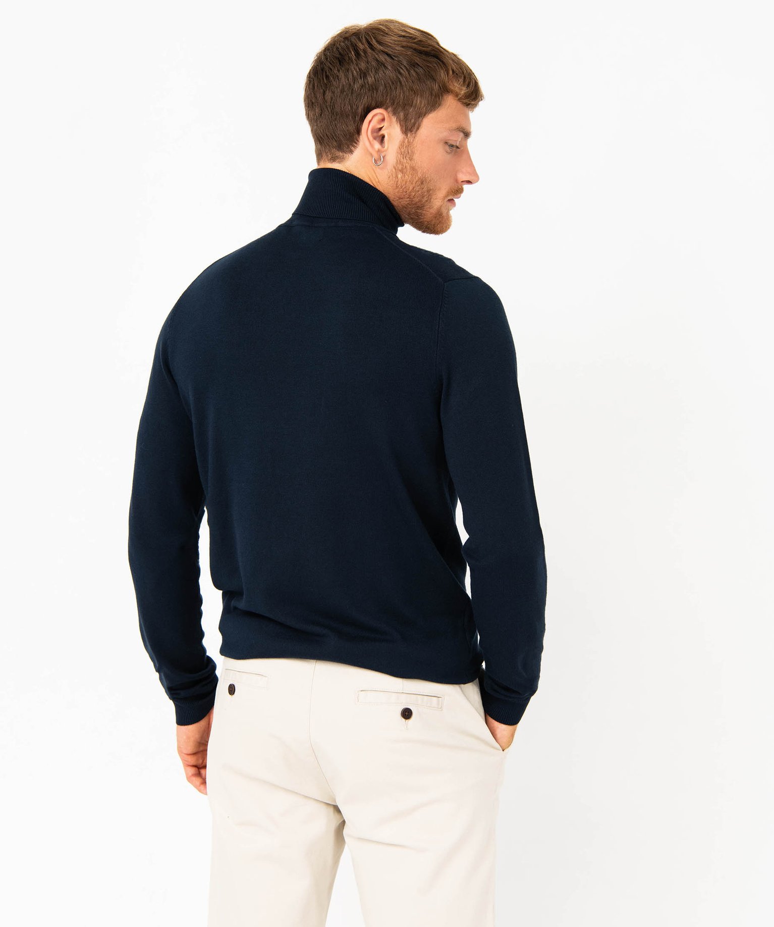Pull à col roulé en maille fine homme marine | GEMO