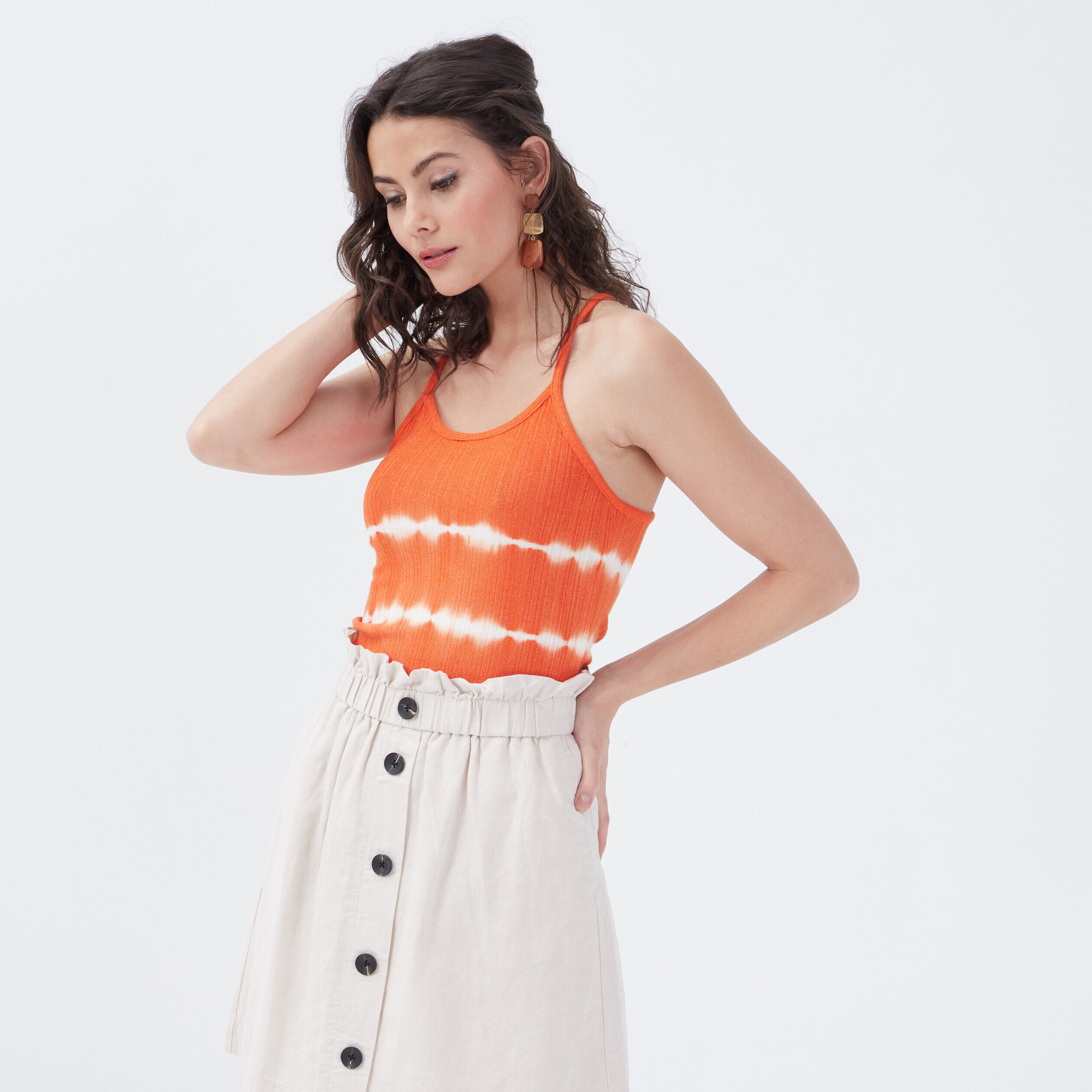Débardeur bretelles fines orange femme | Cache Cache