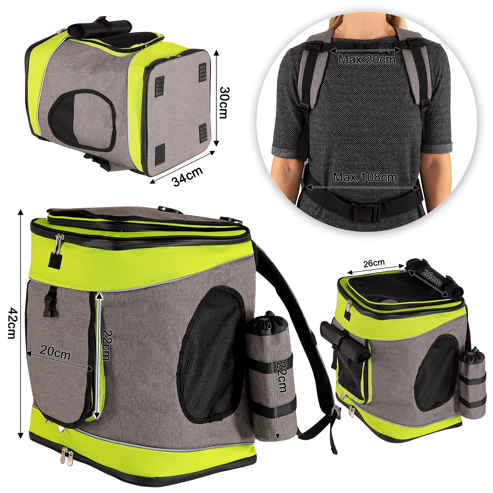 Lionto Tragetaschen Lionto Haustier-Rucksack grau/ grün