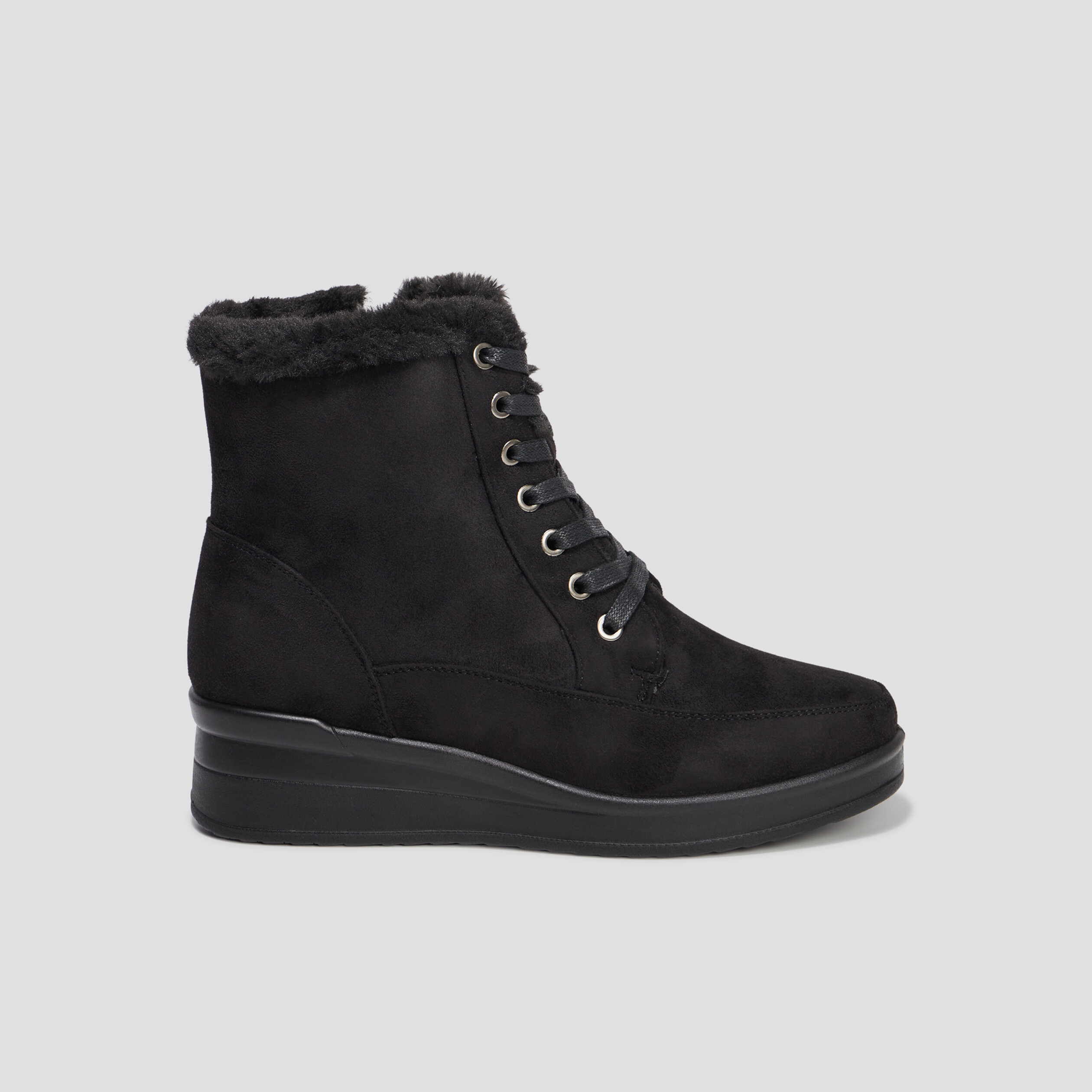 Bottines fourrées compensées pied large noir femme | La Halle