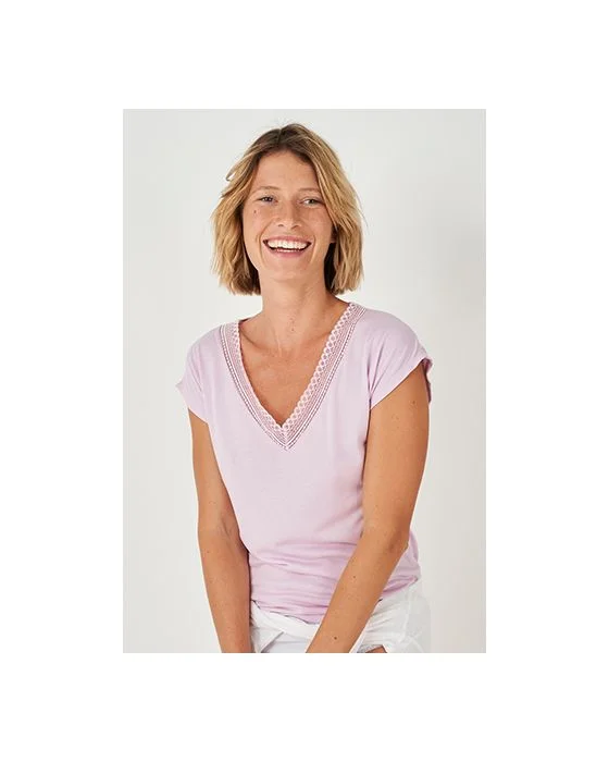 Tee-shirt manches courtes col dentelle Climatyl