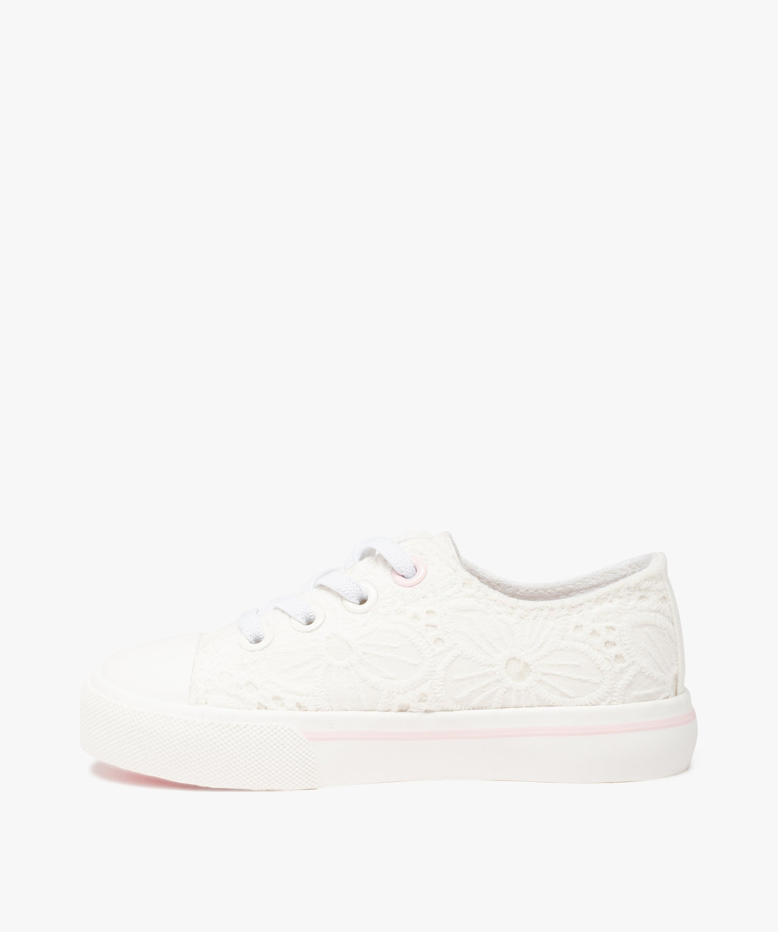Baskets fille en toile unie dentelle anglaise blanc | GEMO