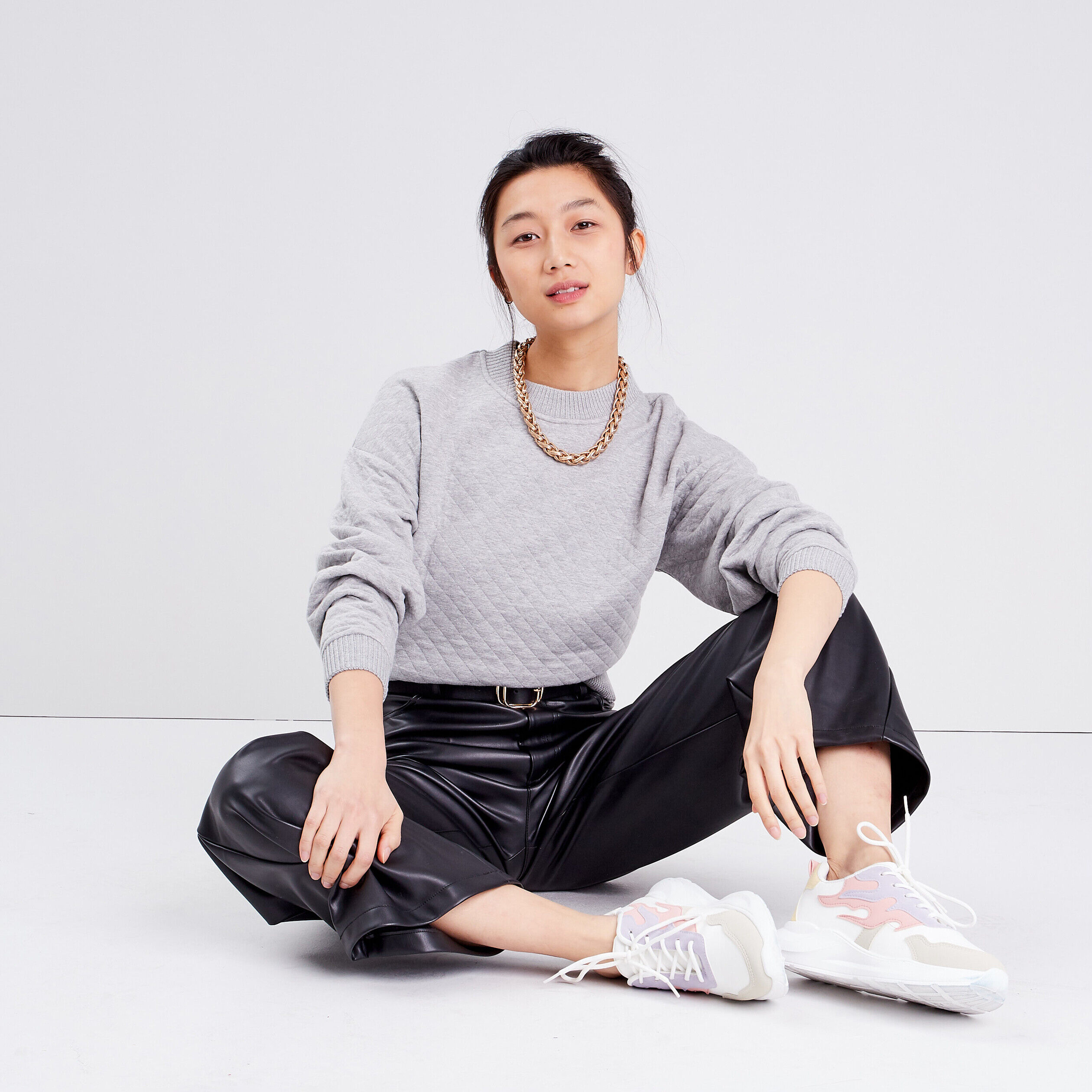 Sweat matelassé gris clair femme | Cache Cache