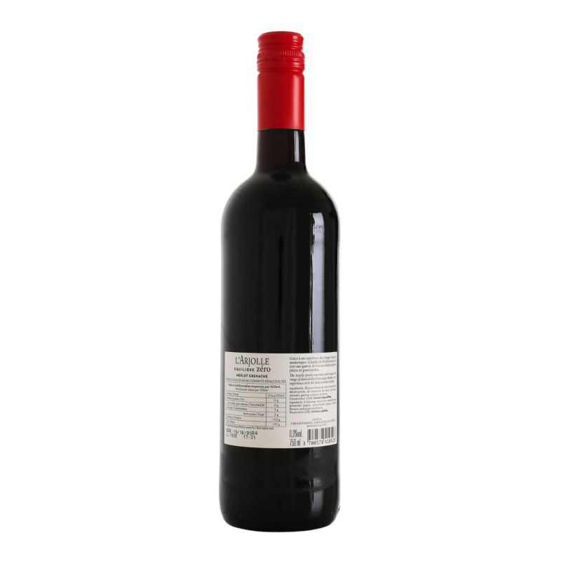 L' Arjolle équilibre Zéro Merlot Grenache Rouge