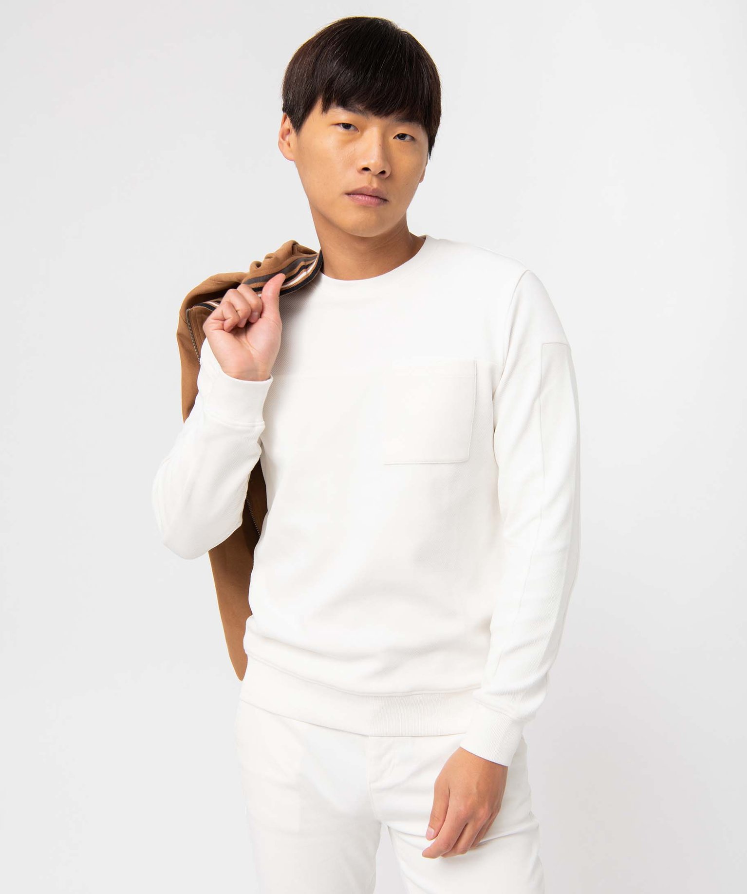 Sweat homme à col rond avec poche poitrine blanc | GEMO