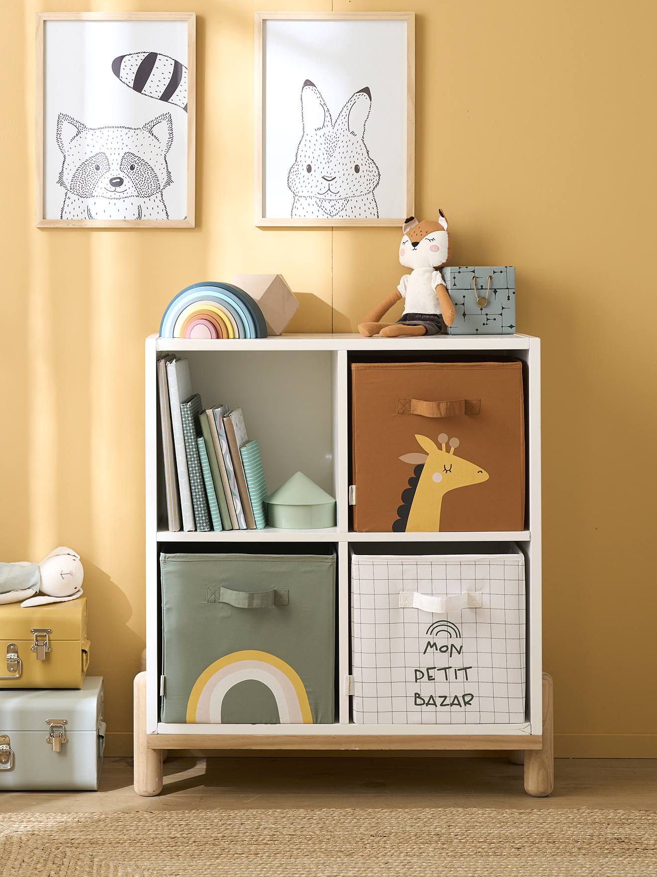 Vertbaudet Kinderzimmer 3er-Set Aufbewahrungsboxen TANSANIA - orange/grün/weiß