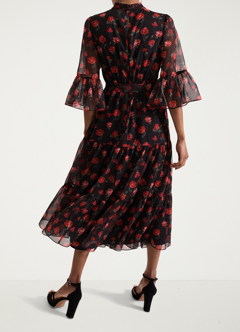 Vestido midi Phase Eight Lela con estampado floral y cinturón anudado.