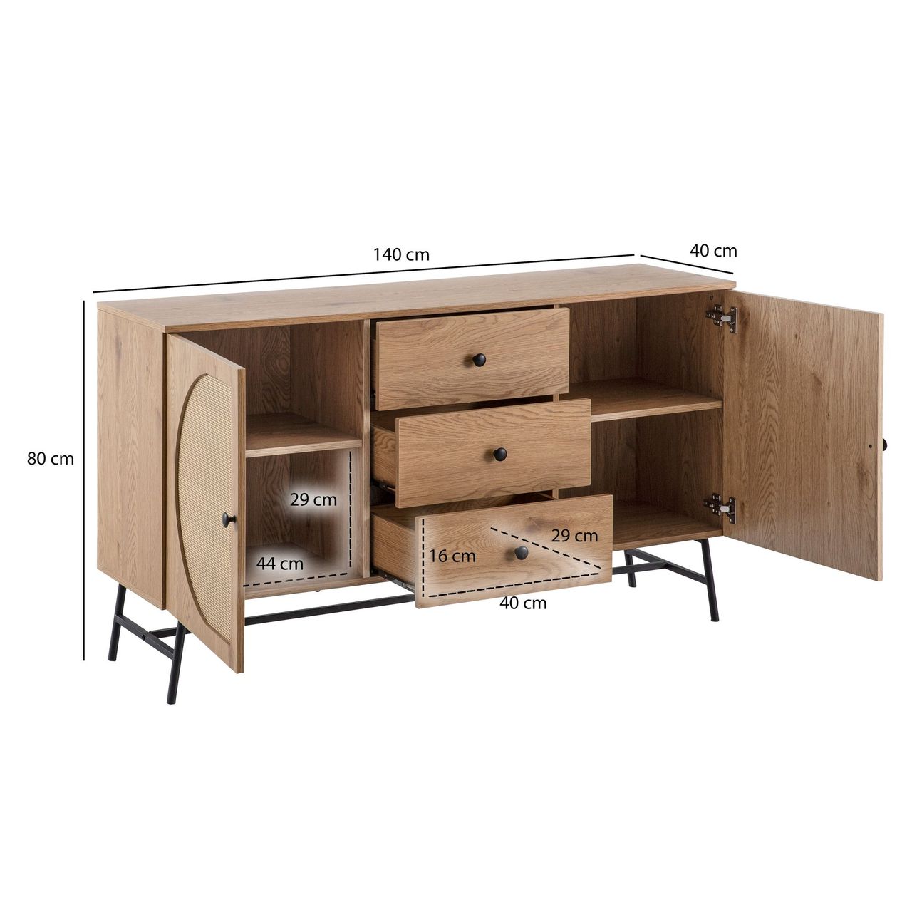 Wohnling Sideboard Eiche-Dekor 140x80x40 cm