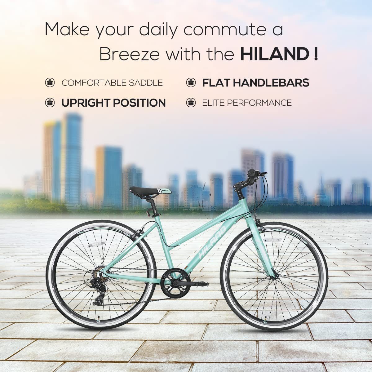 HILAND Cityrad 28 Zoll Trekkingrad mit Aluminiumrahmen,700C Hybrid Fahrrad, 7 Gang Shimano TY300D Schaltwerk, Kettenschaltung, (set, mit werkzeung), für Damen und Herren 160 - 183 cm Citybike