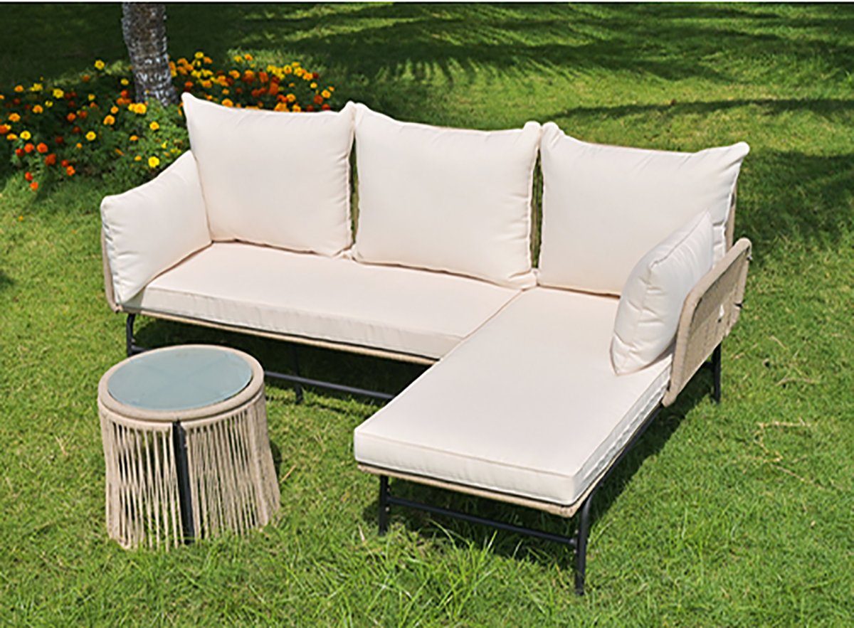 DOTMALL Tischsitz Weißes Gartenmöbel-Freizeit-Set aus gewebtem Seil für den Außenbereich