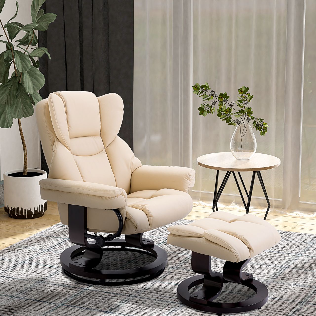 HOMCOM Relaxsessel mit Hocker drehbarer Ruhesessel TV-Sessel mit Liegefunktion