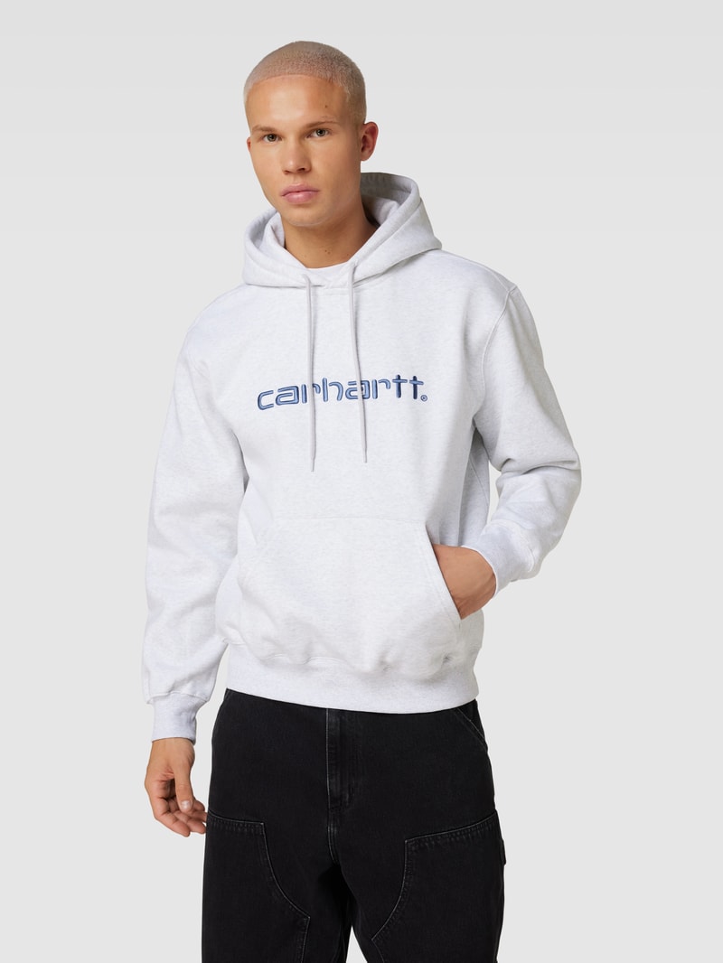 Hoodie mit Label-Stitching in hellgrau meliert
