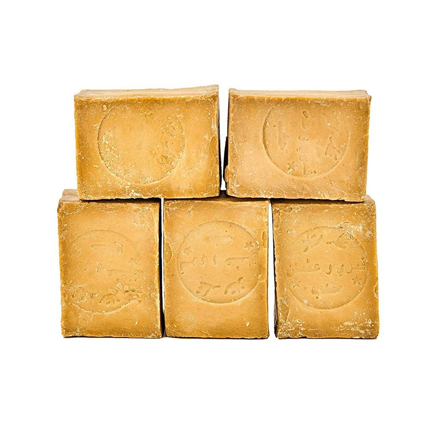 Carenesse Seifen-Set Original Aleppo Seife 5 x 200 g, 5% Lorbeeröl & 95% Olivenöl, Alepposeife, Aleppo-Seife, Lorbeerölseife, Olivenölseife, Haarseife