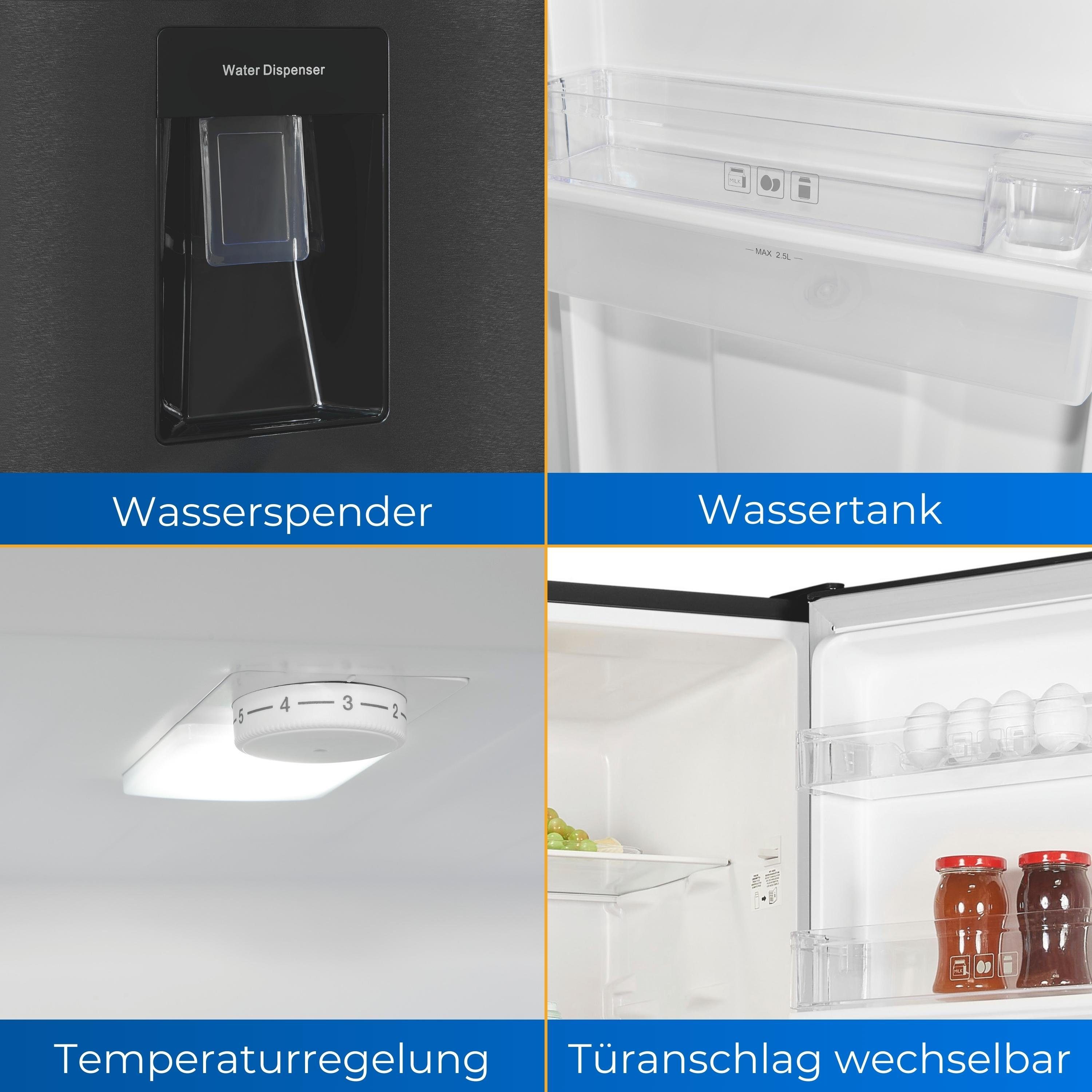 exquisit Kühl-/Gefrierkombination KGC265-70-WS-040E, 260 Liter (189/71)L Nutzinhalt, Wassertank, Wasserspender