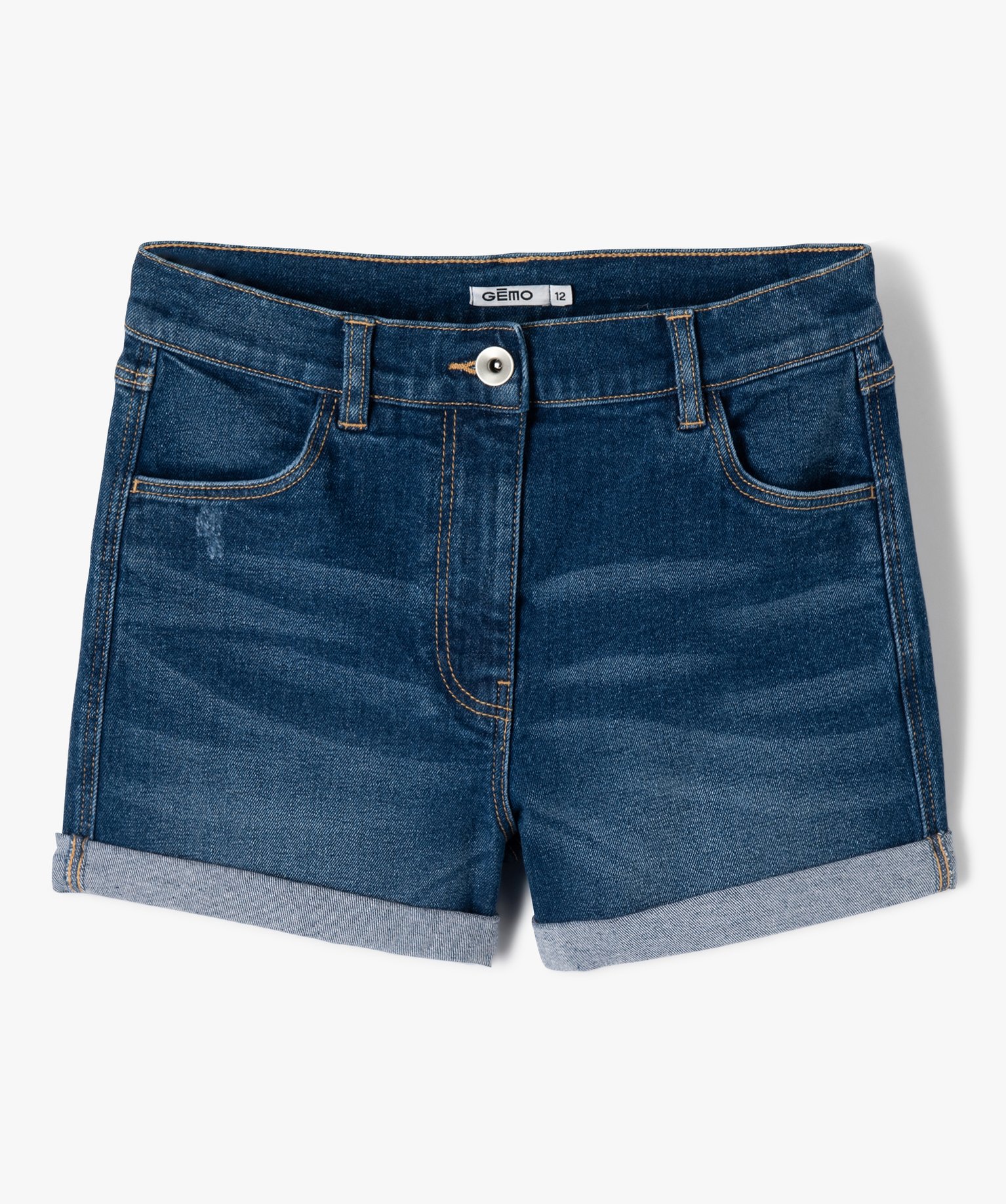Short fille en jean avec revers cousus stone | GEMO