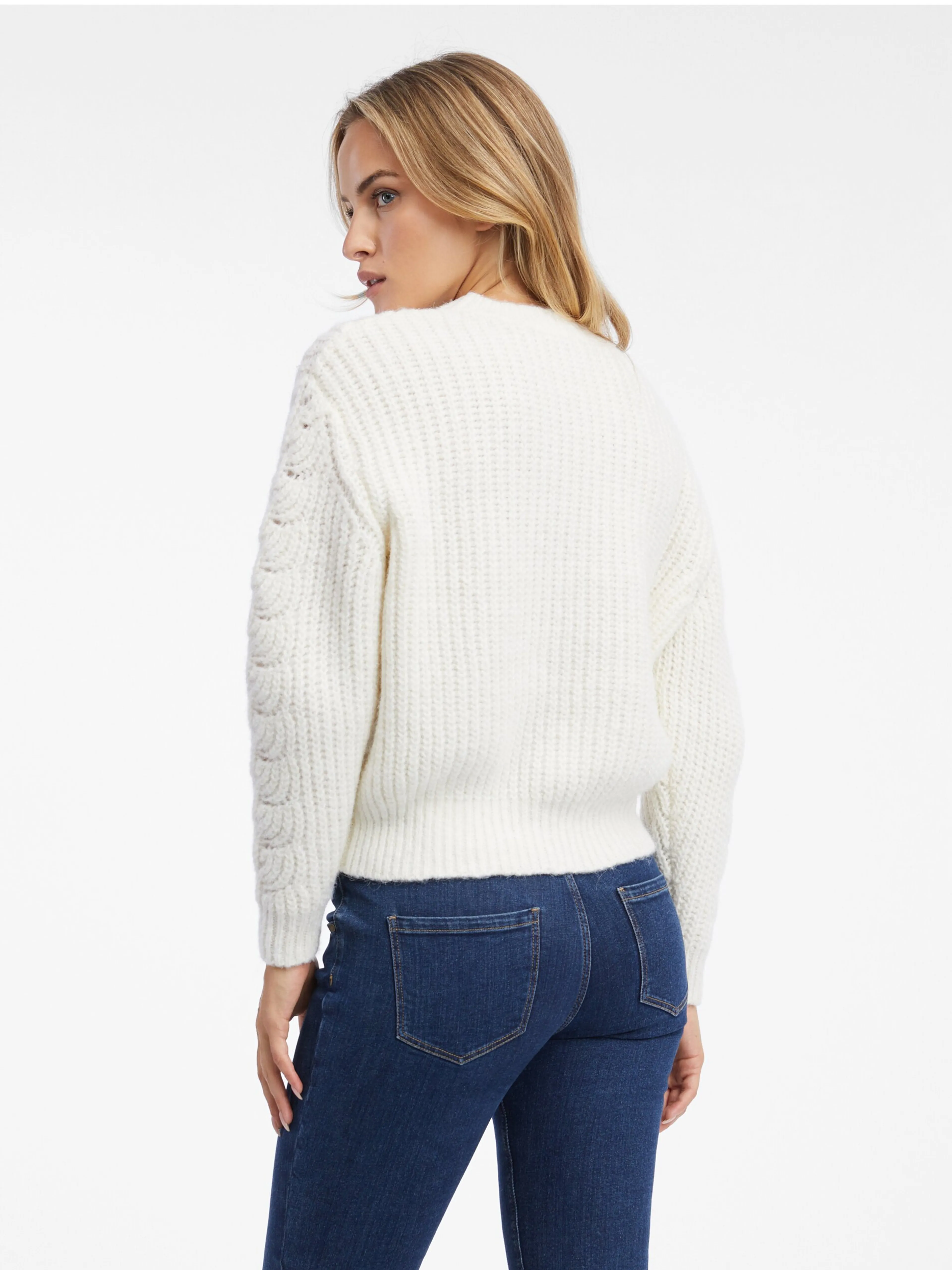 Cremefarbene Damen Strickjacke mit Spitze ORSAY