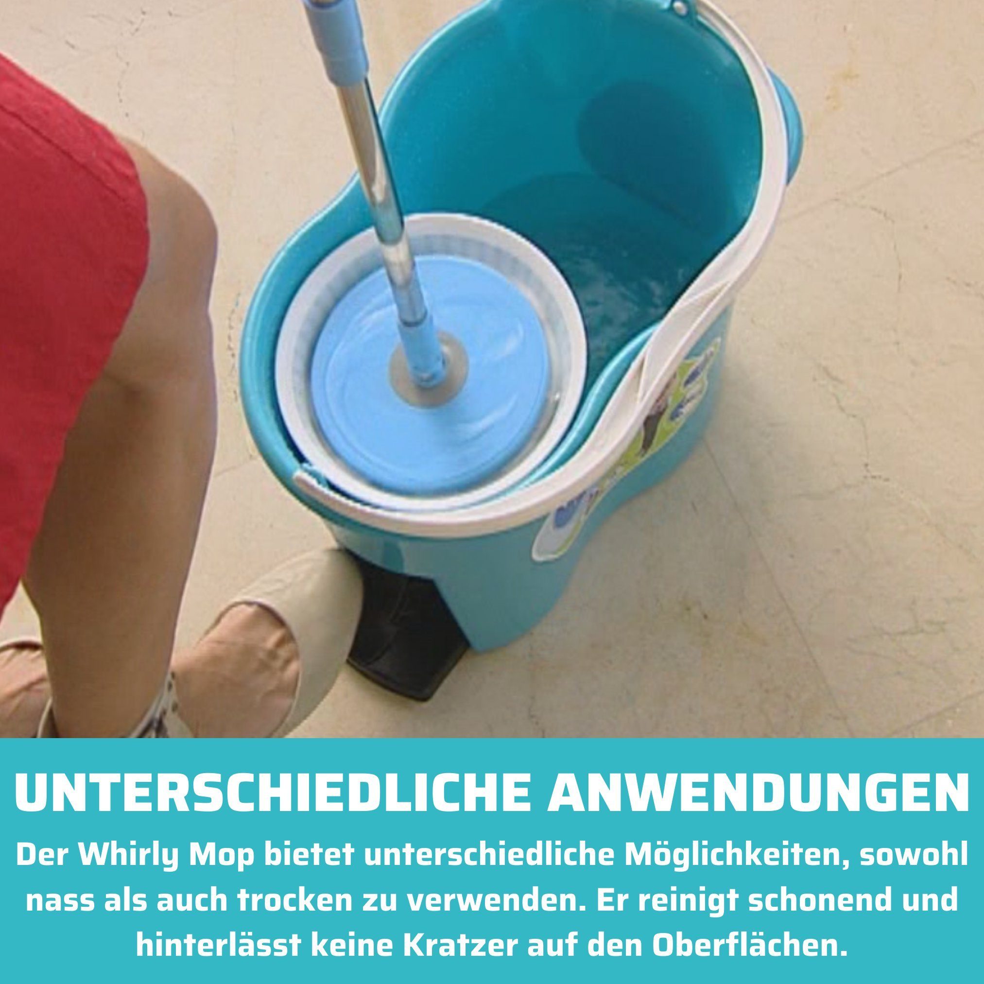 Best Direct® Wischmopp Whirly Mop, beutellos, Komplett Set mit Eimer und Pedal zum Auswringen, Bodenwischer
